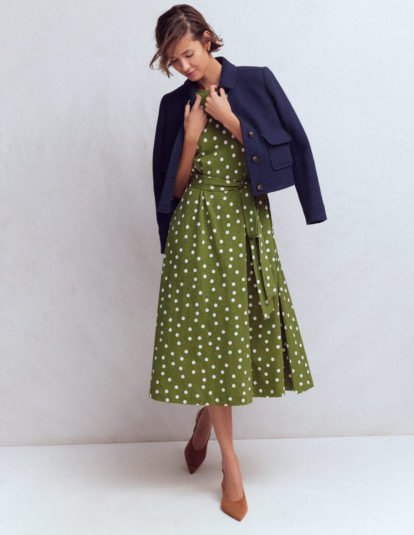 Eve Jersey Midi Dress-Olive, Painted Dot Spaced