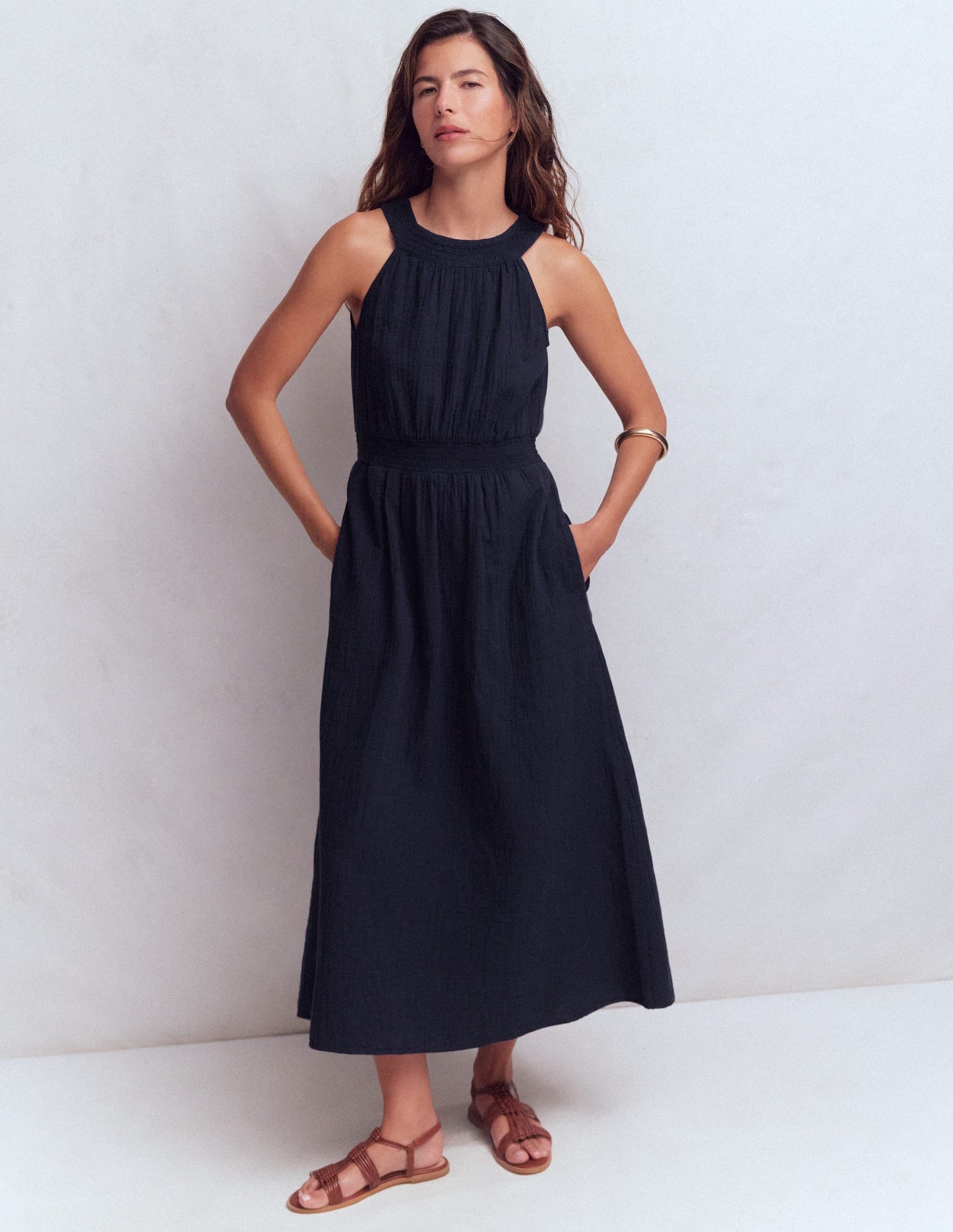 Daphne Double Cloth Dress-NAVY