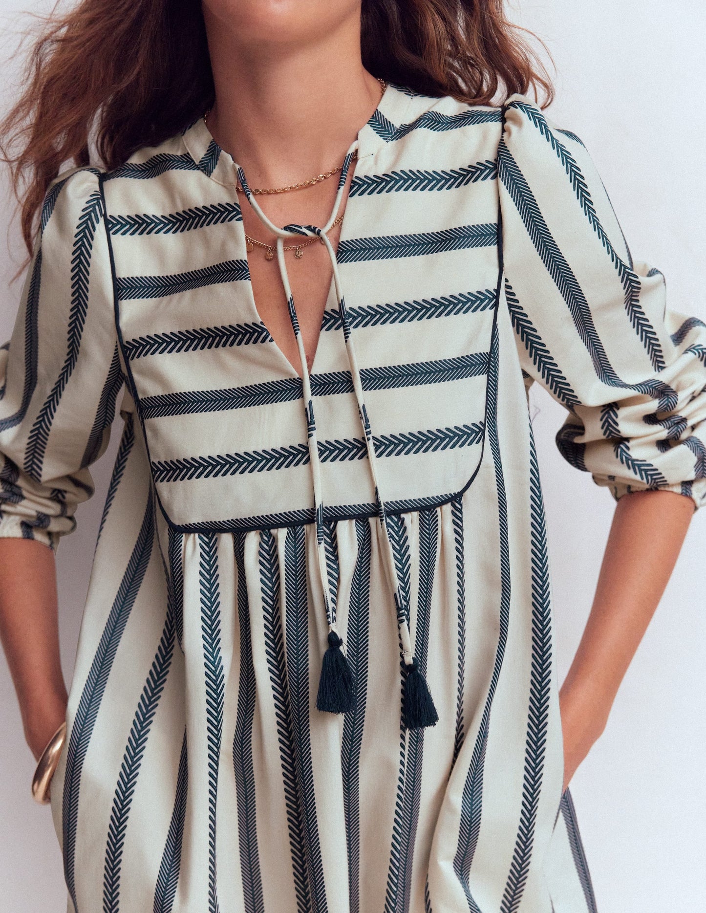 Pia Cotton Yoke Dress-Blue Stripe