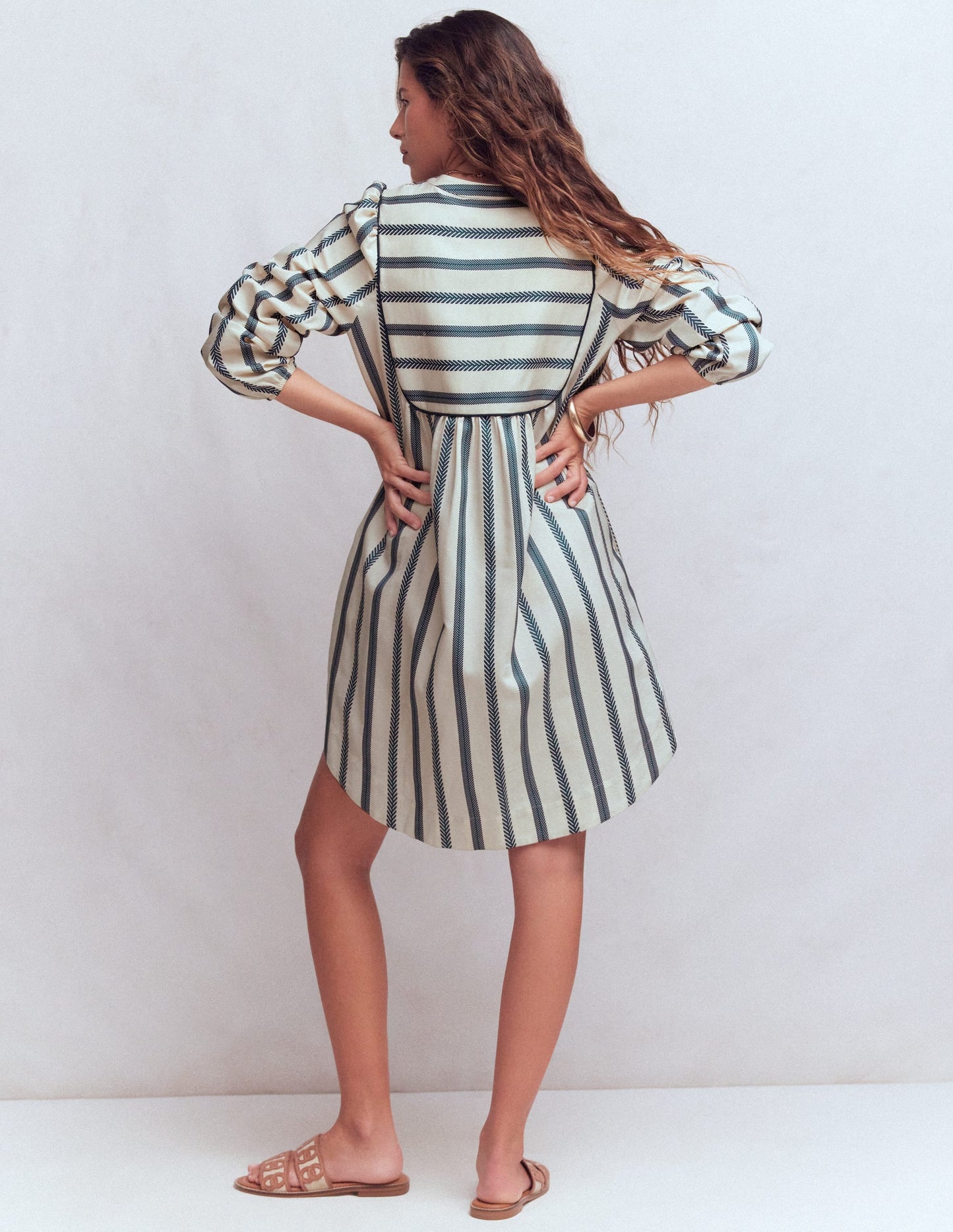 Pia Cotton Yoke Dress-Blue Stripe