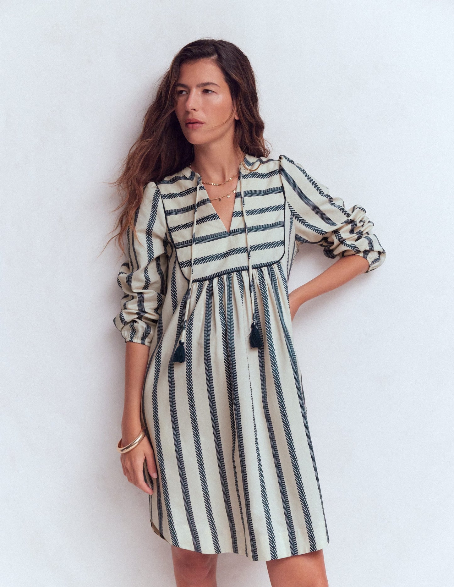 Pia Cotton Yoke Dress-Blue Stripe