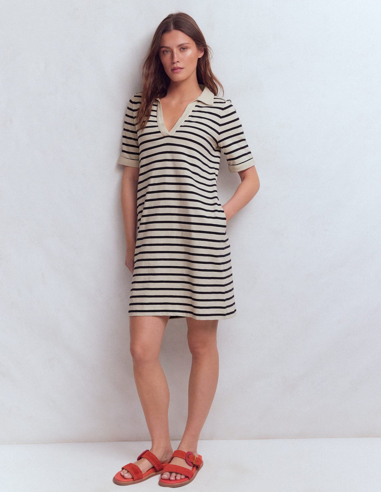Tilda Jersey T-shirt Dress-Navy and Ivory Stripe