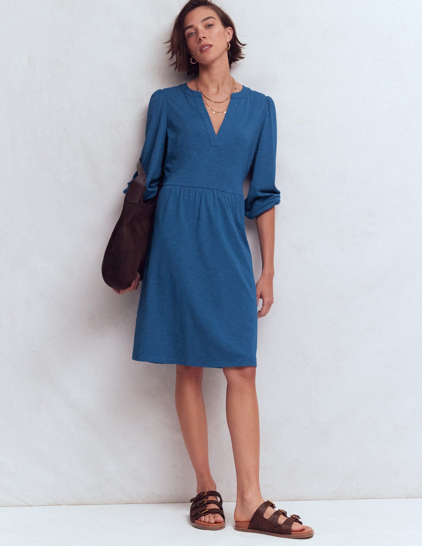 Cathy Notch Neck Jersey Dress-Tourmaline Blue