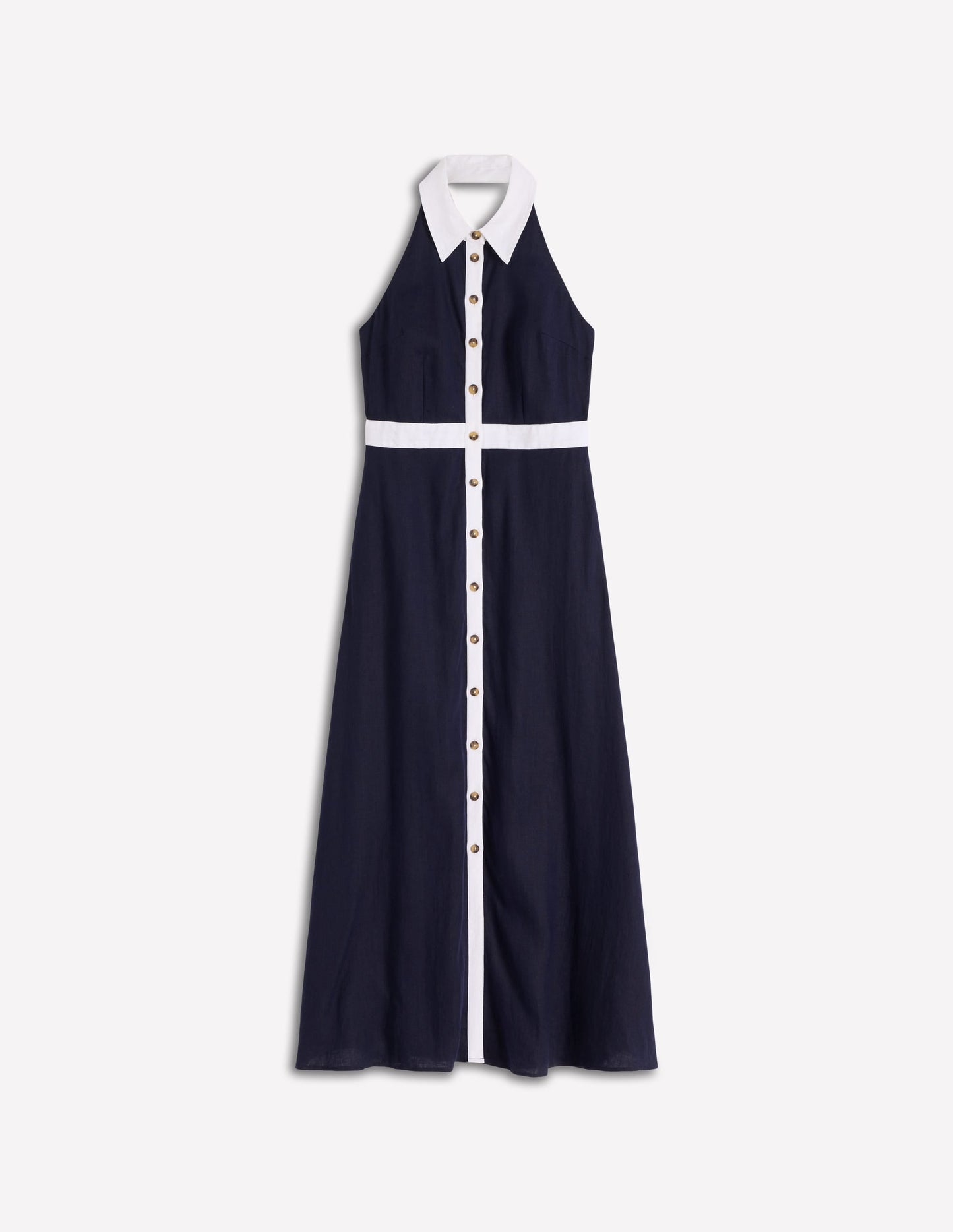 Halter Linen Blend Maxi Dress-Navy Ivory