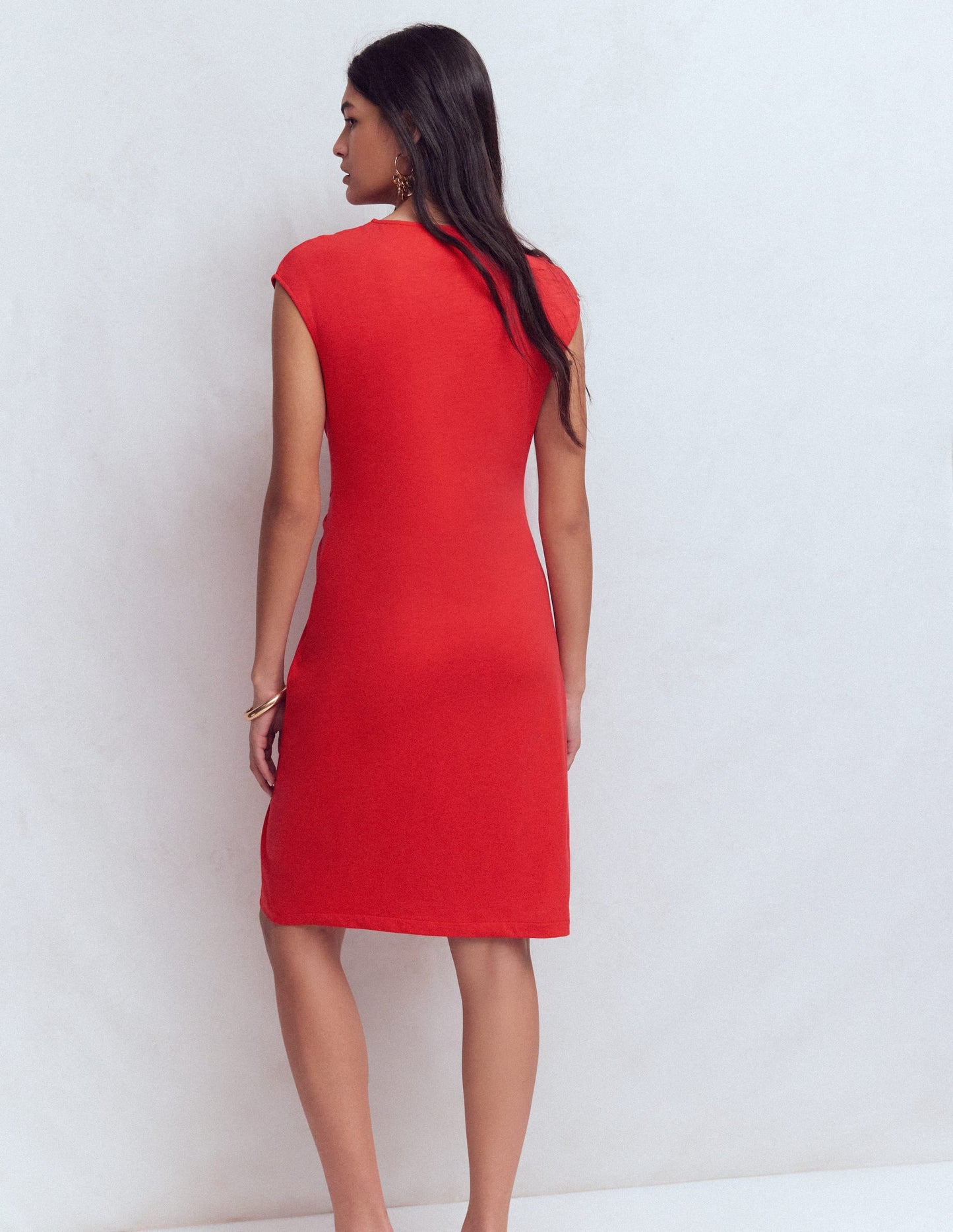 Delilah Twist Short Dress-Red Coral