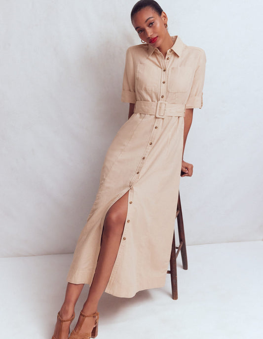 Ora Linen Blend Shirt Dress-Coffee