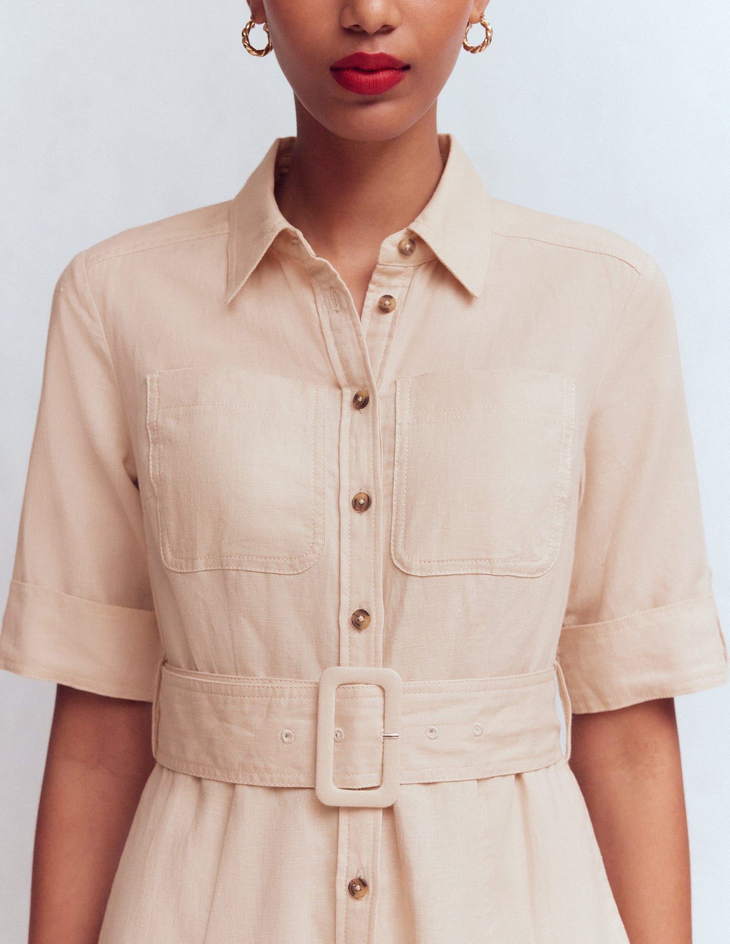 Ora Linen Blend Shirt Dress-Coffee