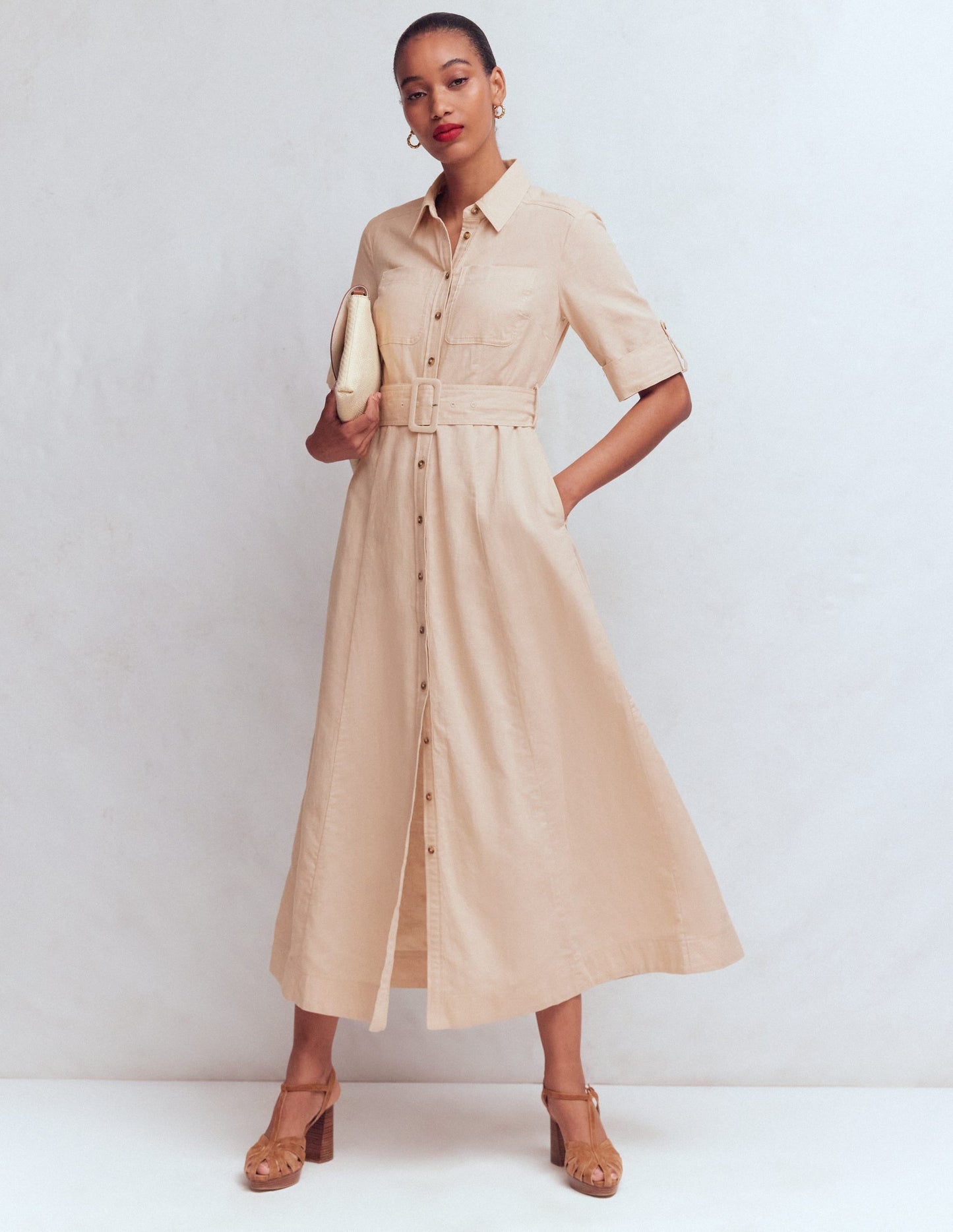 Ora Linen Blend Shirt Dress-Coffee