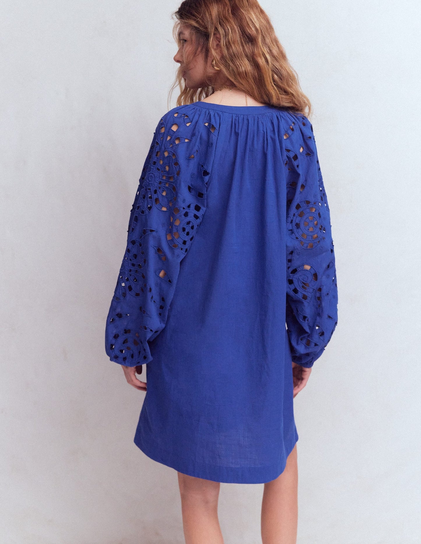 Embroidered Sleeve Kaftan-Blue Embroidery