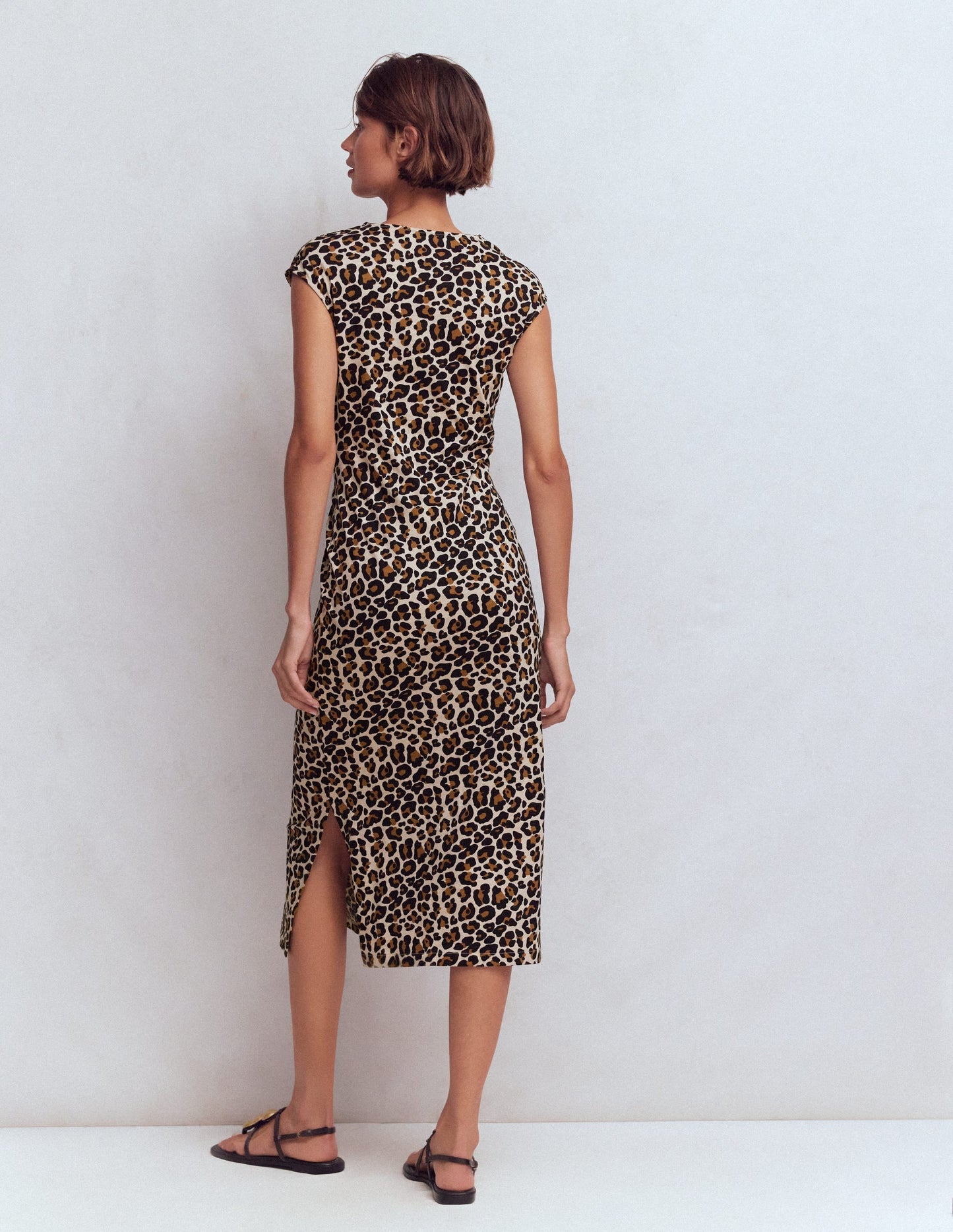 Delilah Twisted Midi Dress-Almond Milk, Cheetah Pop