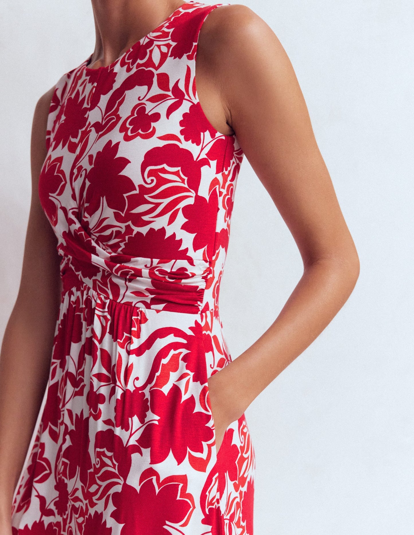 Zara Cross Waist Jersey Dress-Merida Red, Shadow Blossom