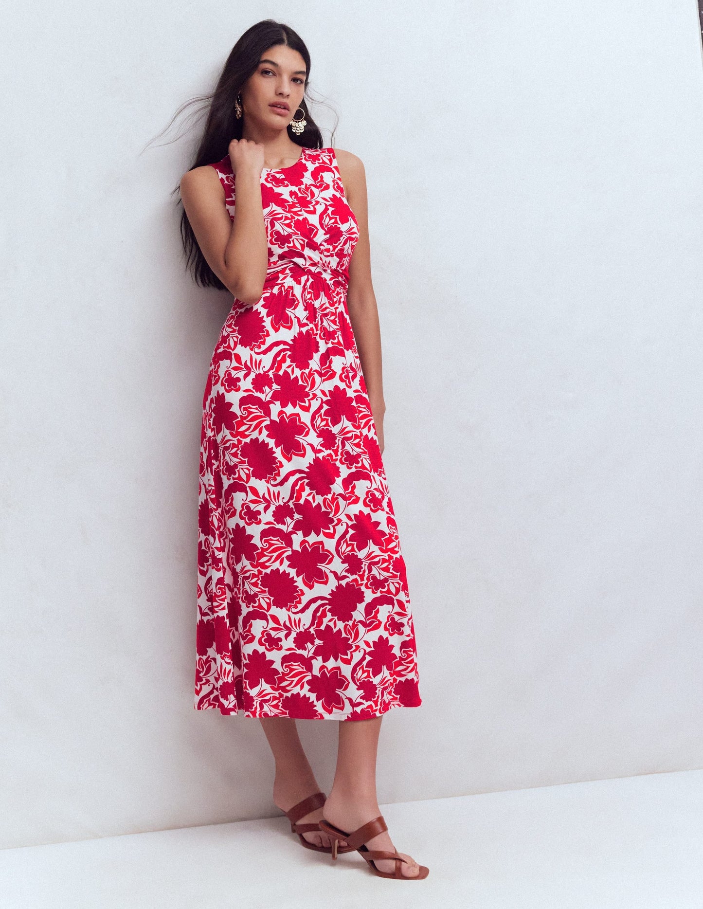 Zara Cross Waist Jersey Dress-Merida Red, Shadow Blossom