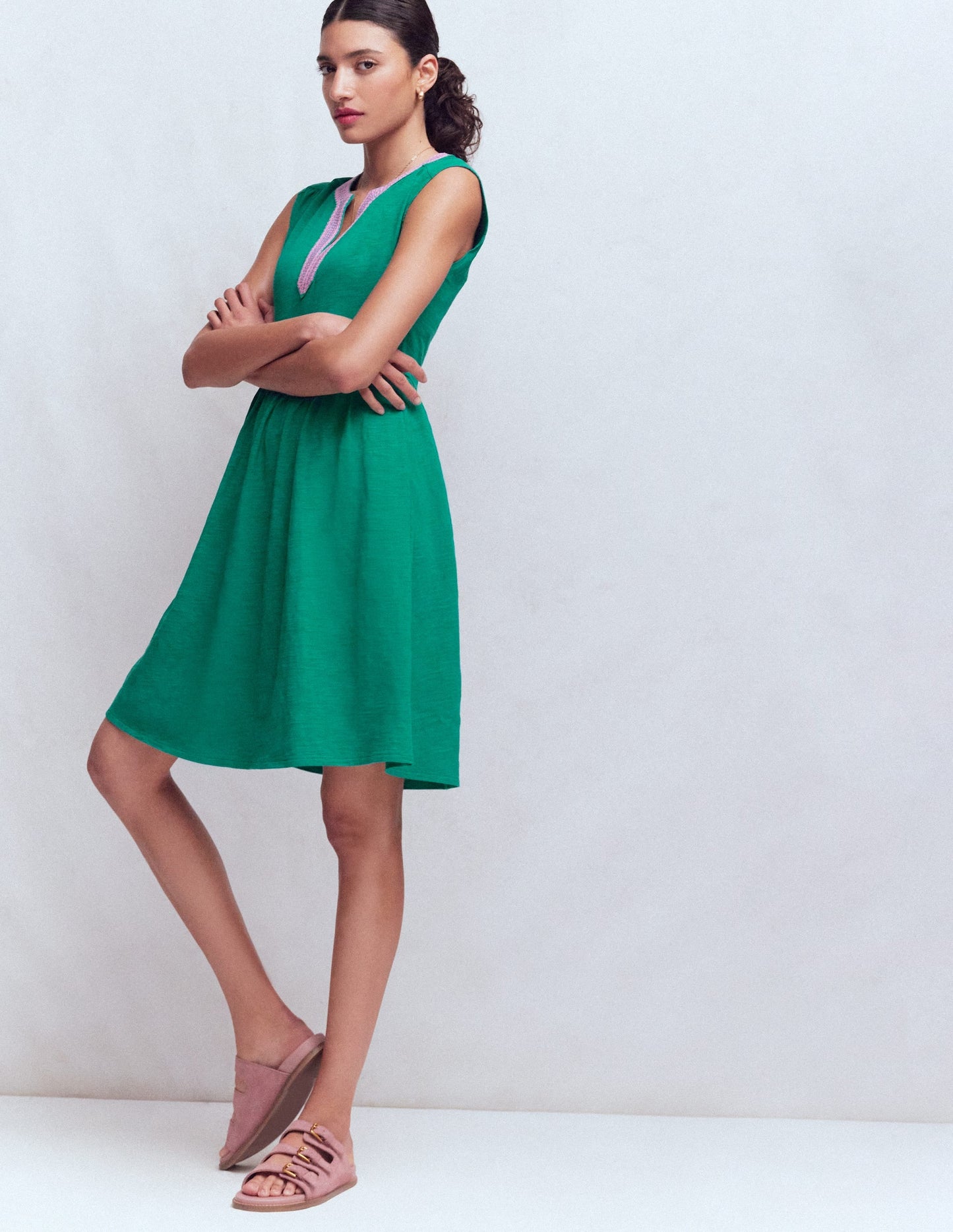 May Embroidered Short Dress-Deep Teal