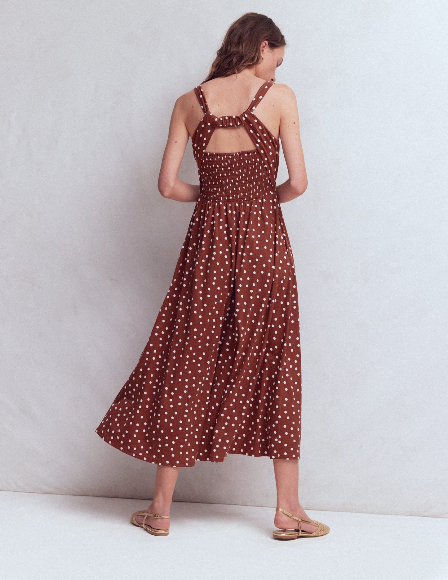 Saoirse Smock Back Dress-Roasted Brown, Painted Dot