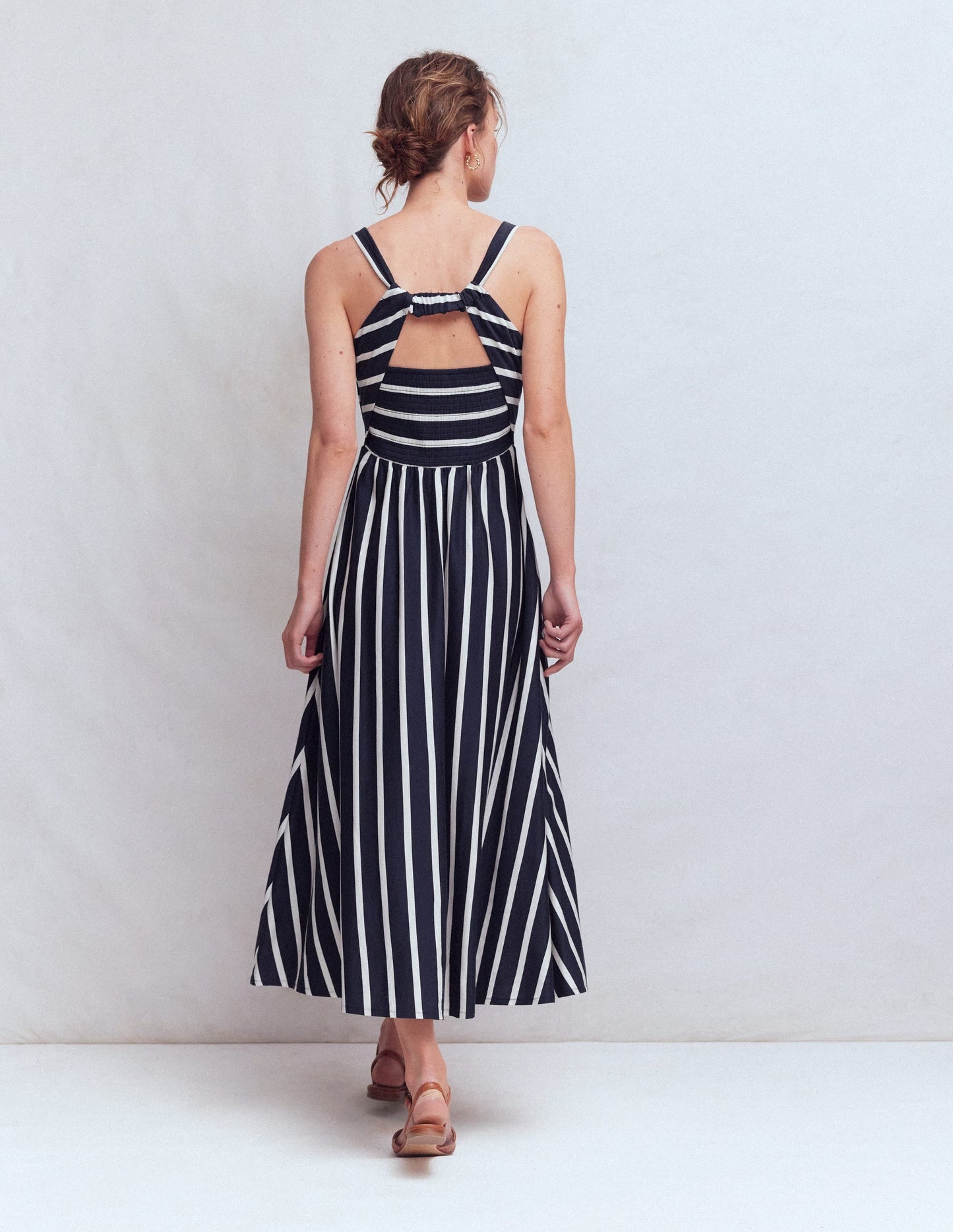 Saoirse Smock Back Dress-Navy, Ivory Stripe