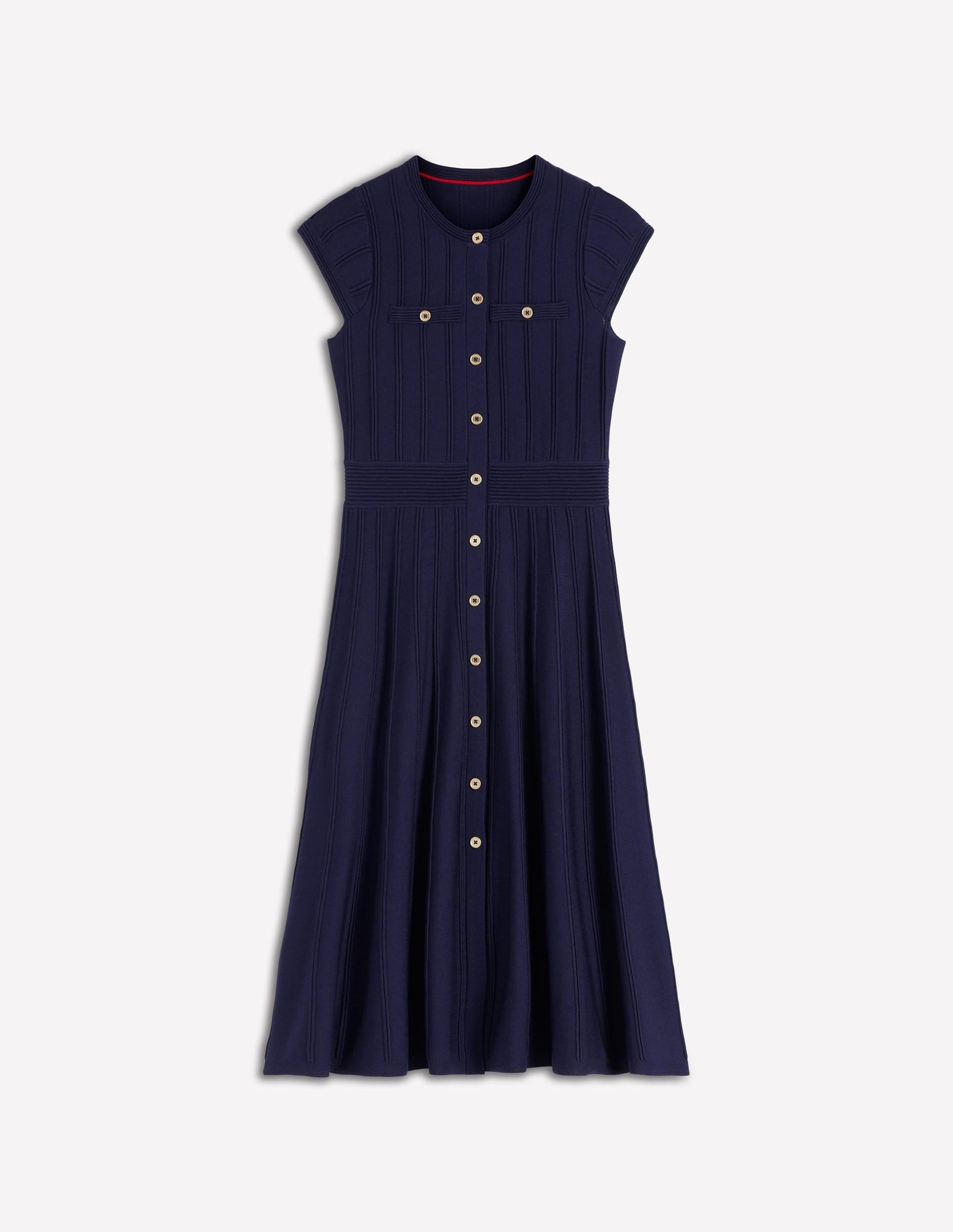 Cap Sleeve Knitted Dress-Navy
