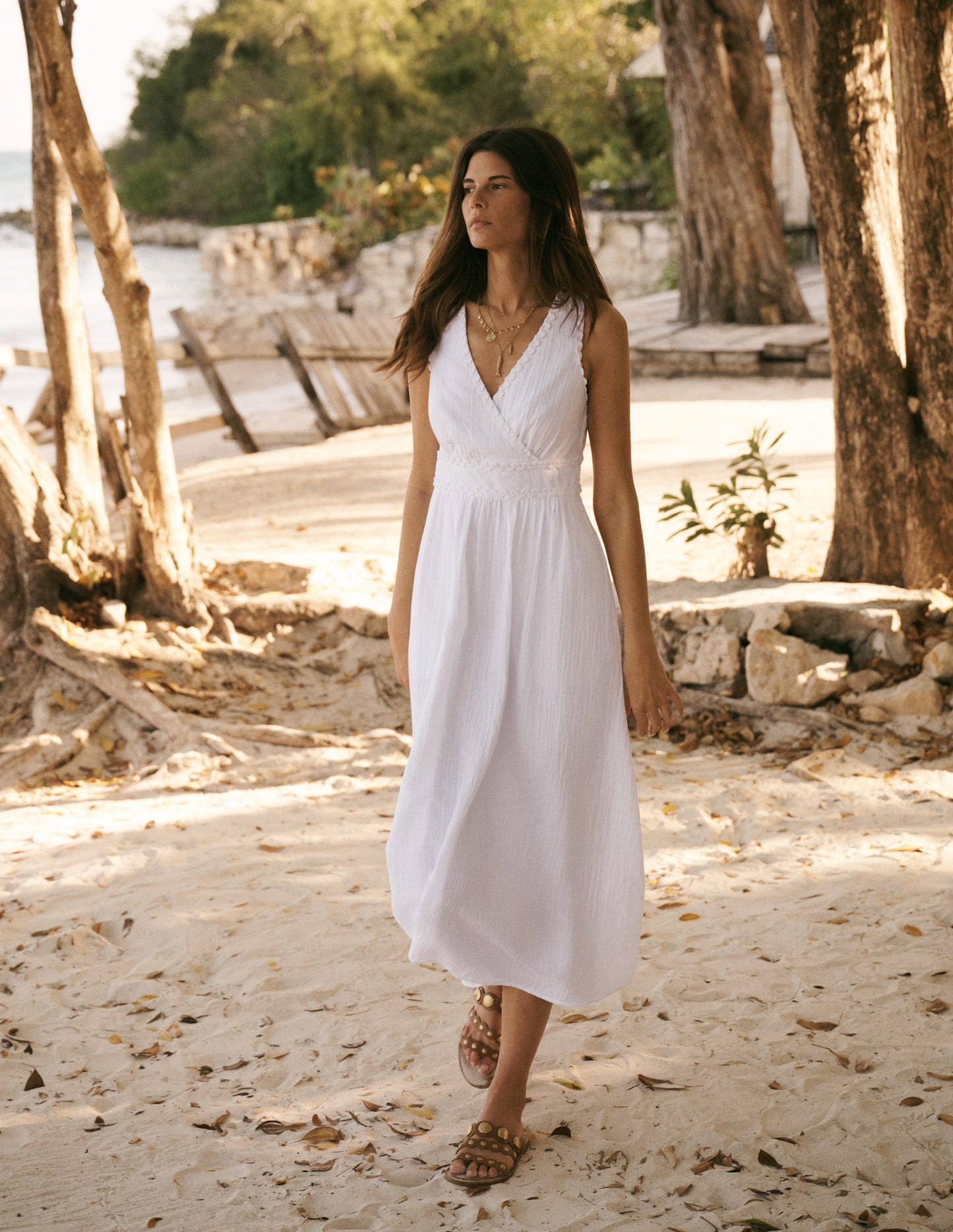 Lorna Trim Double Cloth Dress-White