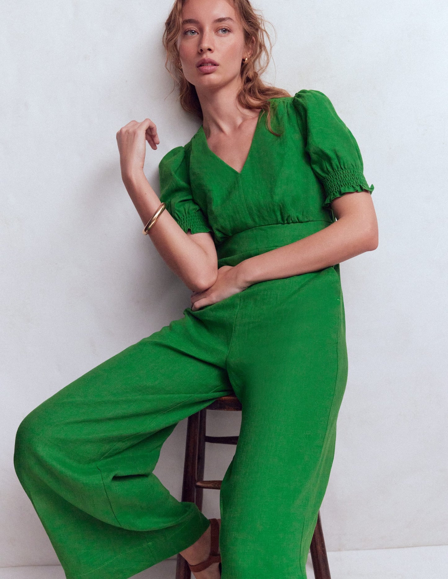 Anna Linen Jumpsuit-Amazon Green