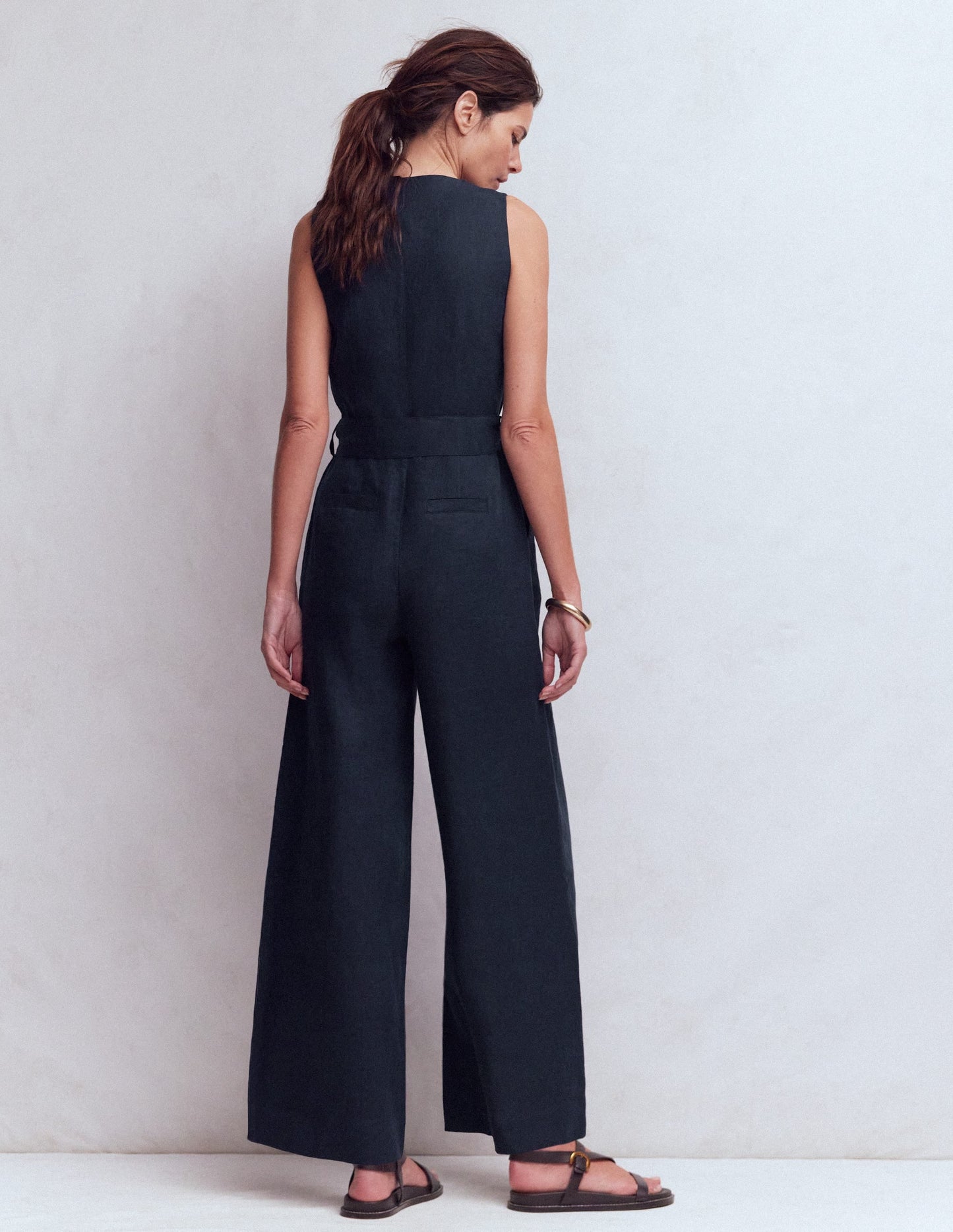 Laura V-neck Linen Jumpsuit-Navy