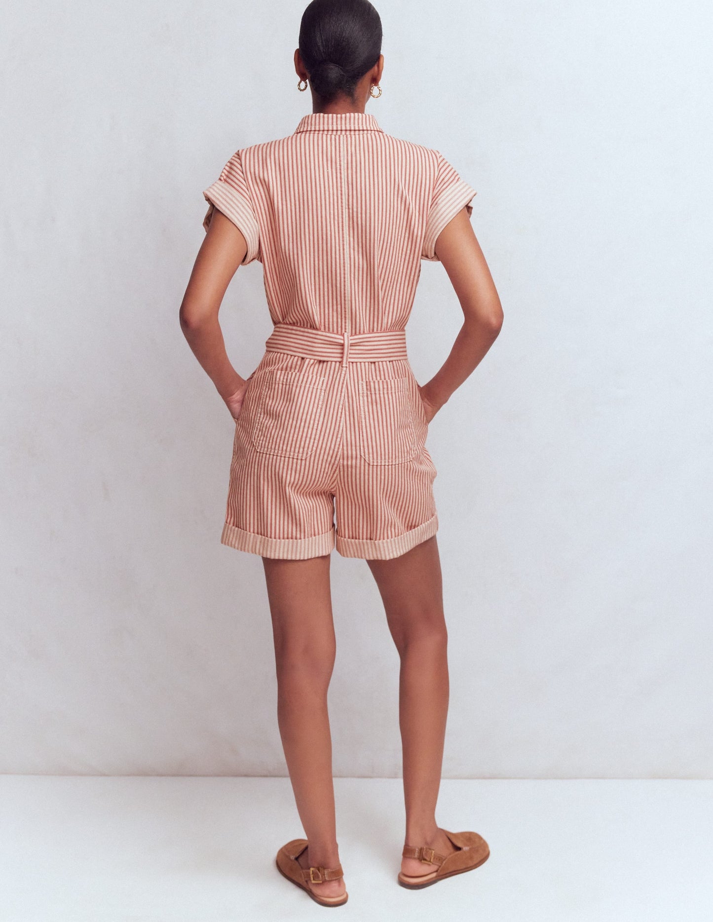 Kay Denim Playsuit-Red Tram Stripe