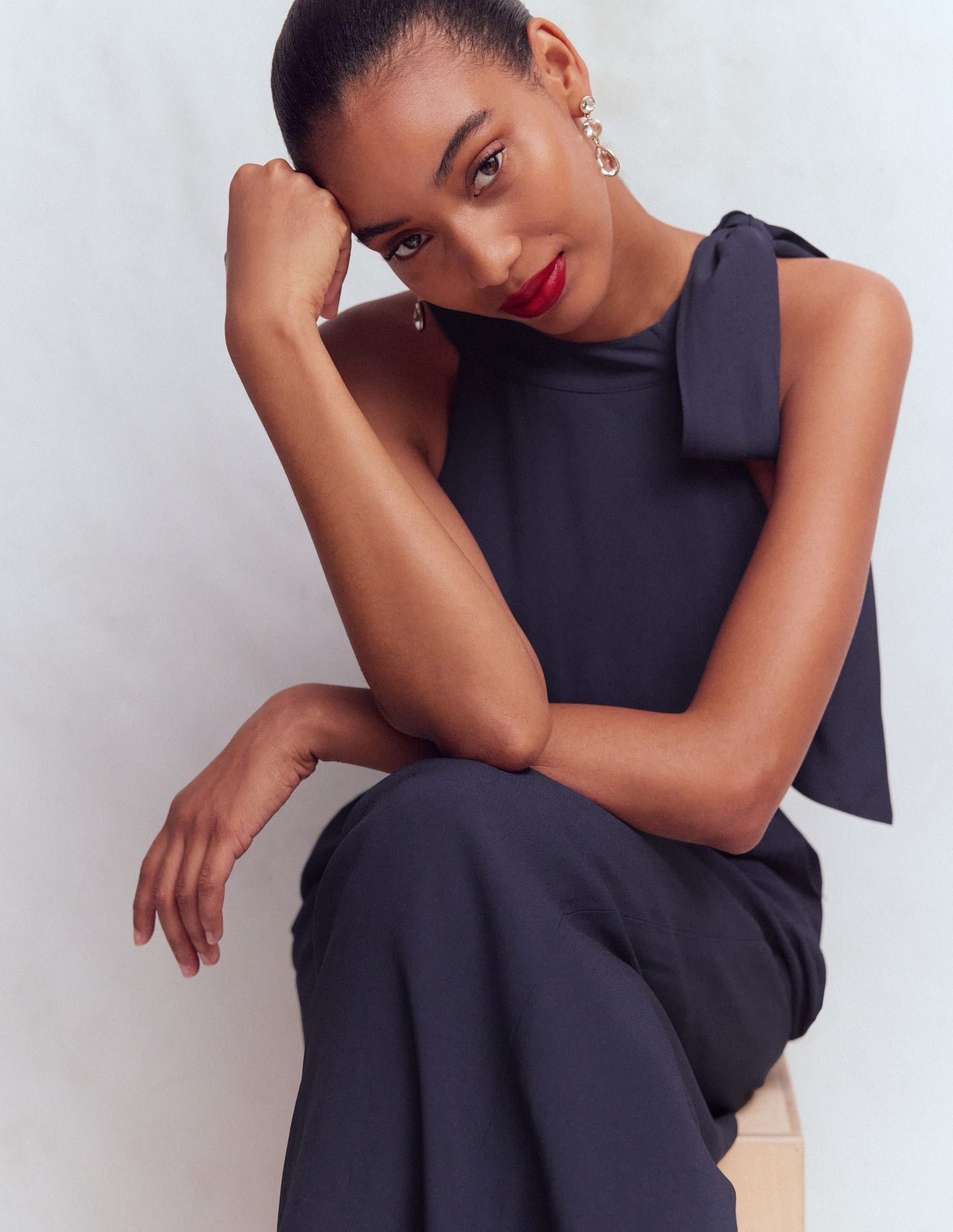 Tie Halter Neck Jumpsuit-Navy