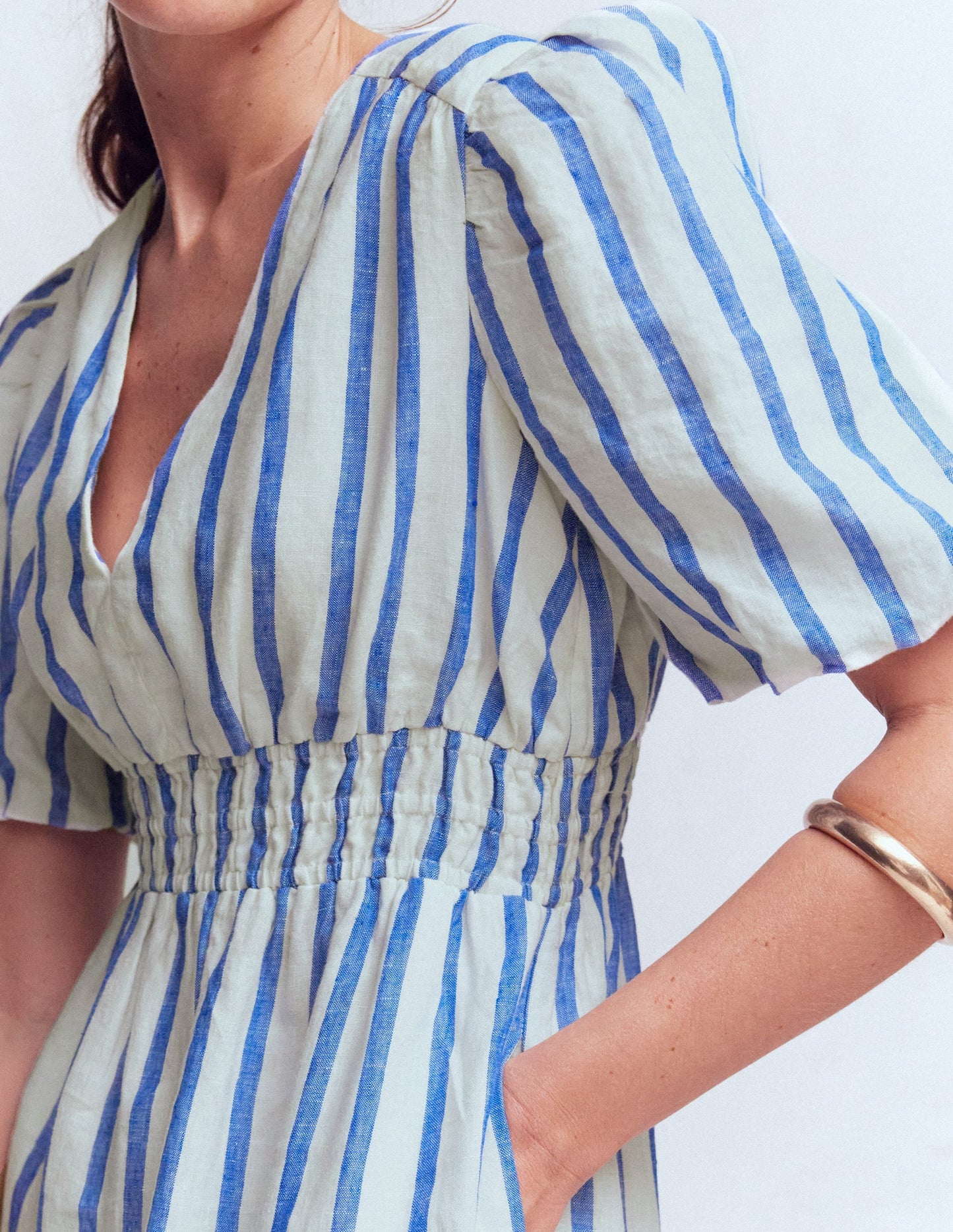 Irene Linen Midi Dress-Blue Stripe