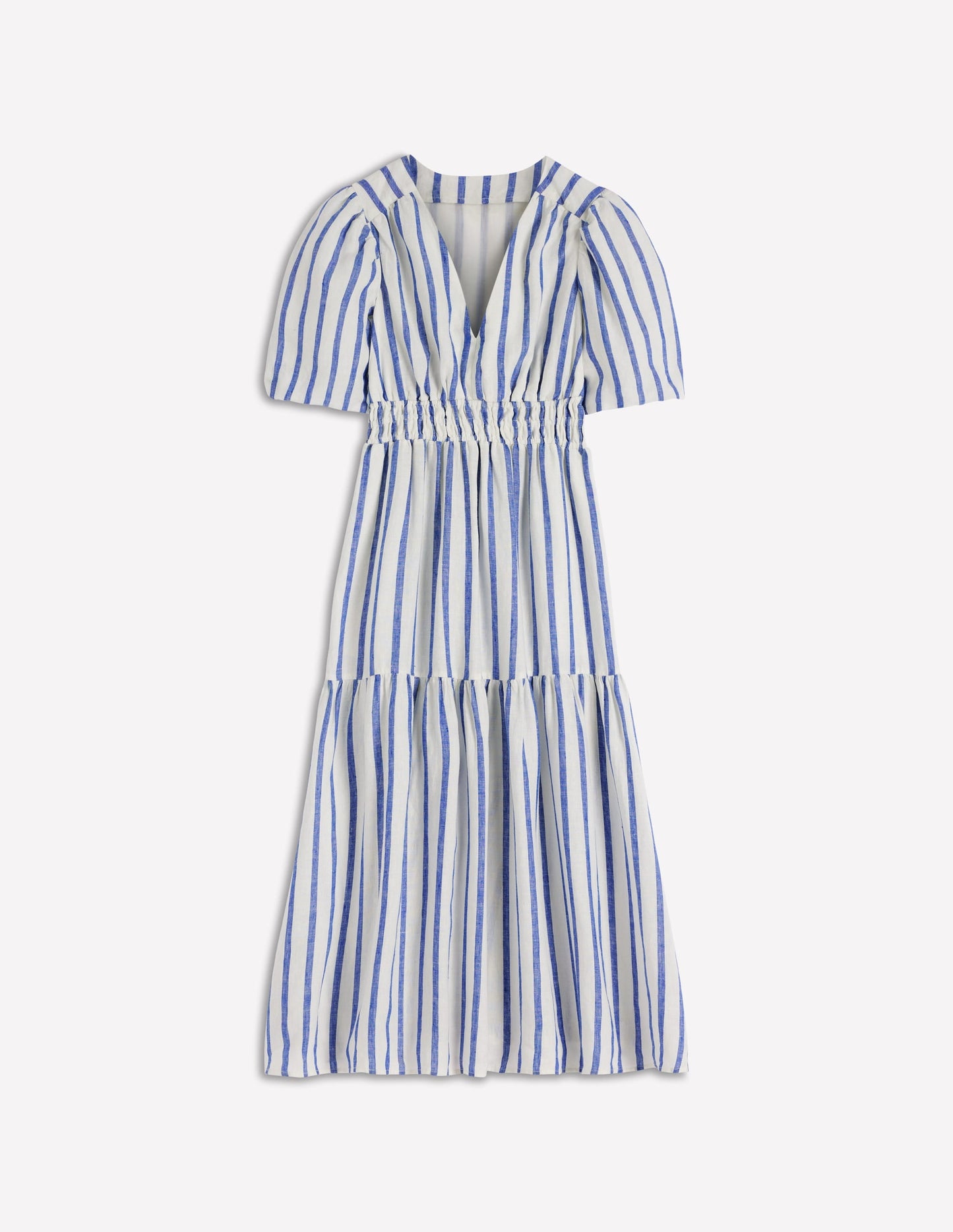 Irene Linen Midi Dress-Blue Stripe