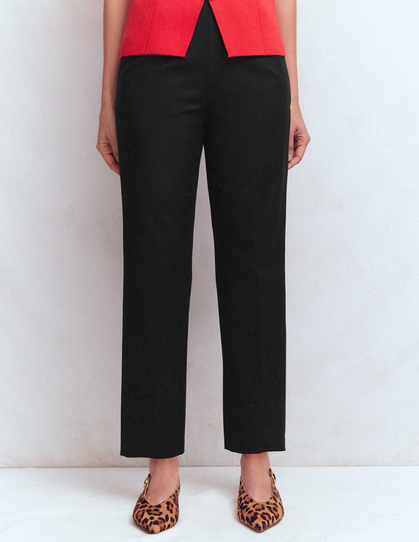 Slim Leg Cotton Trousers-Black