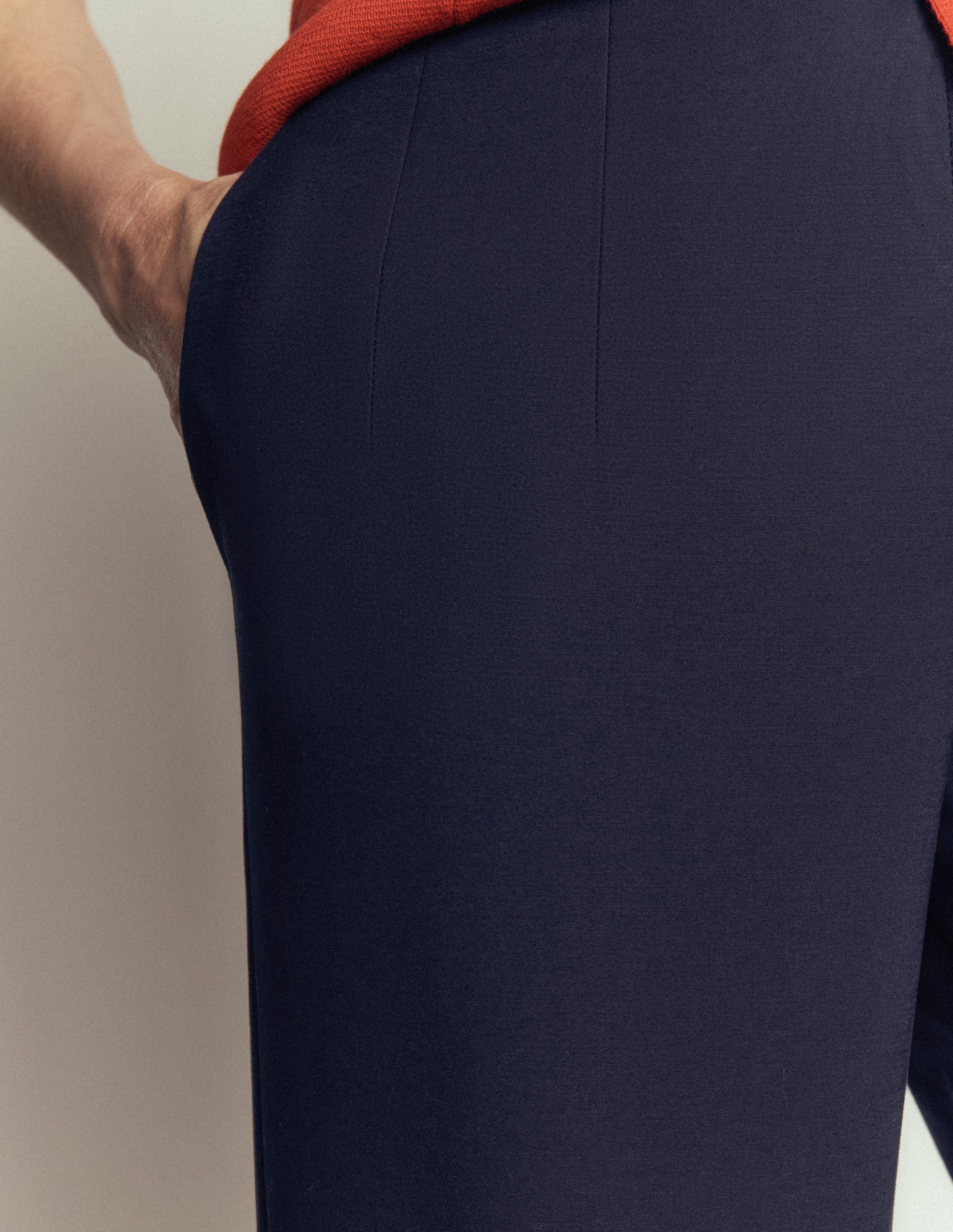 Slim Leg Cotton Trousers-Navy