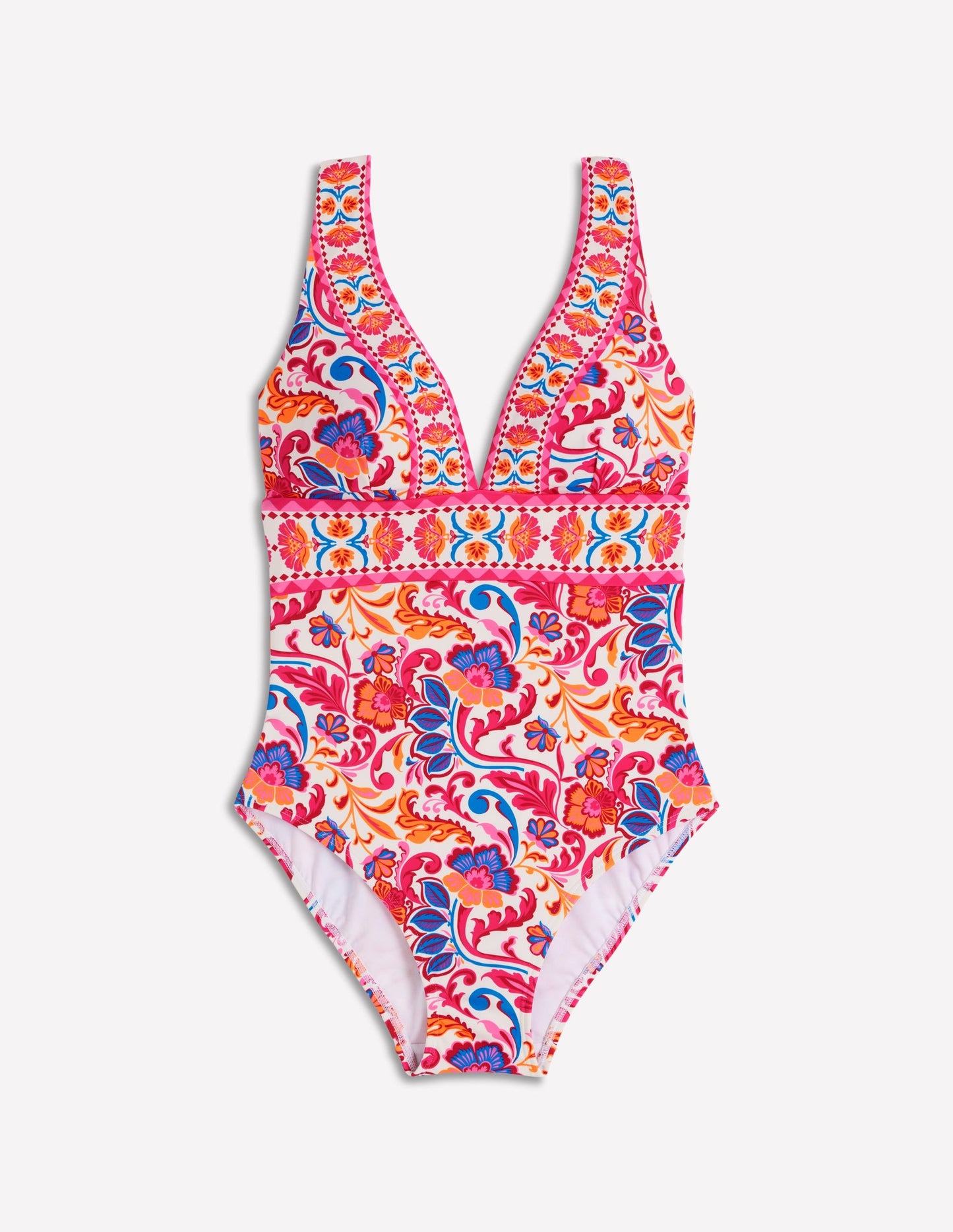 Porto V-neck Swimsuit-Pink Power, Flourishing Meadow
