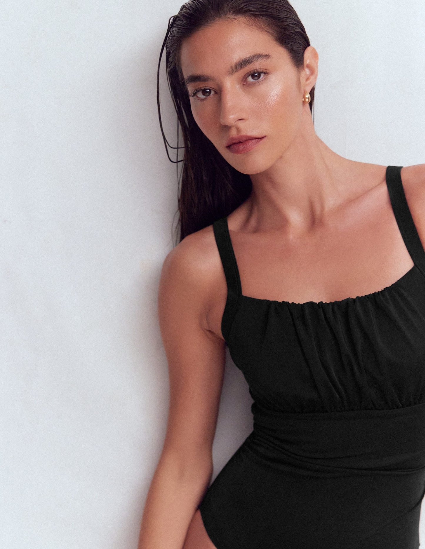Skiathos Ruched Panel Swimsuit-Black