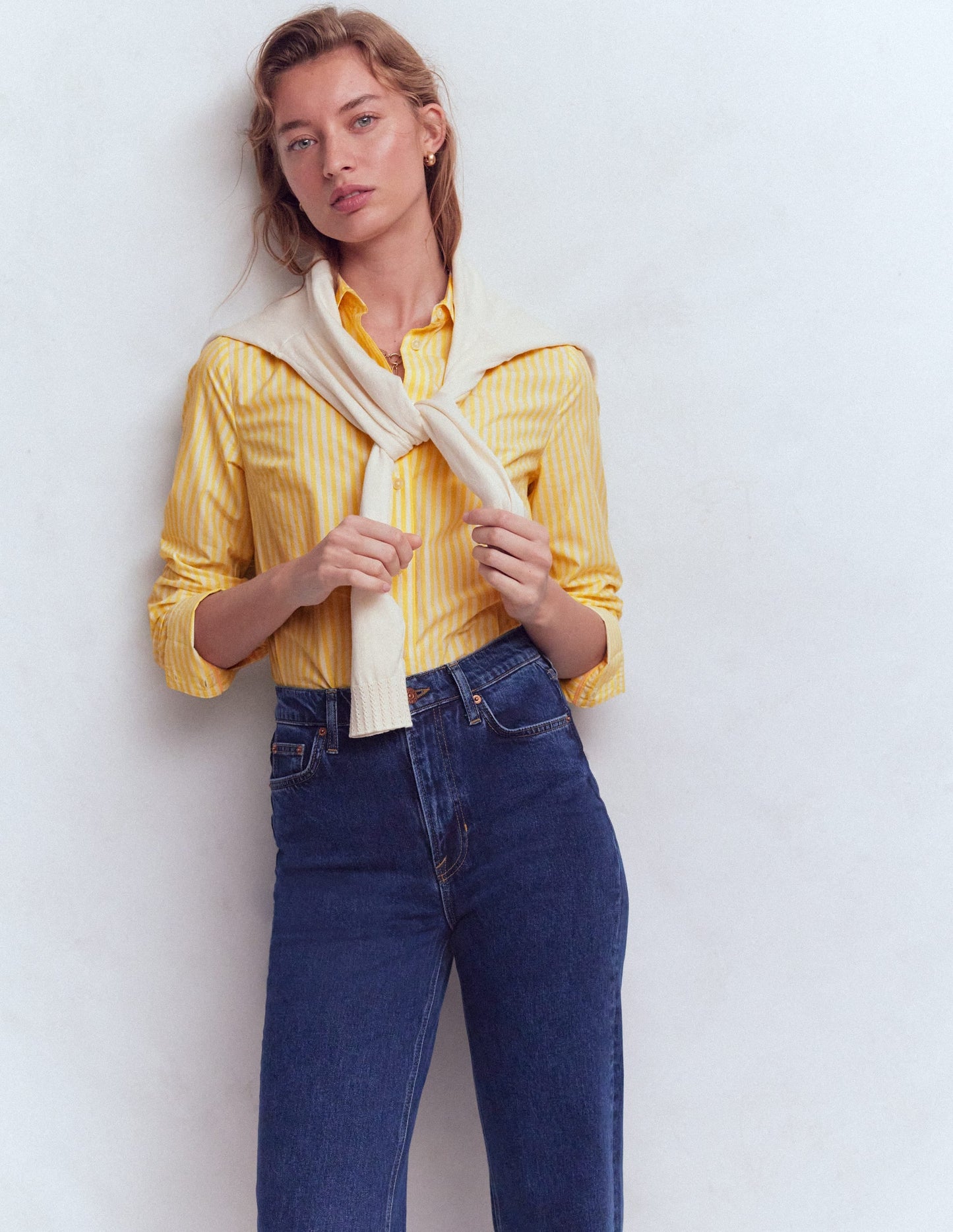 Sienna Cotton Shirt-Yellow Fine Stripe
