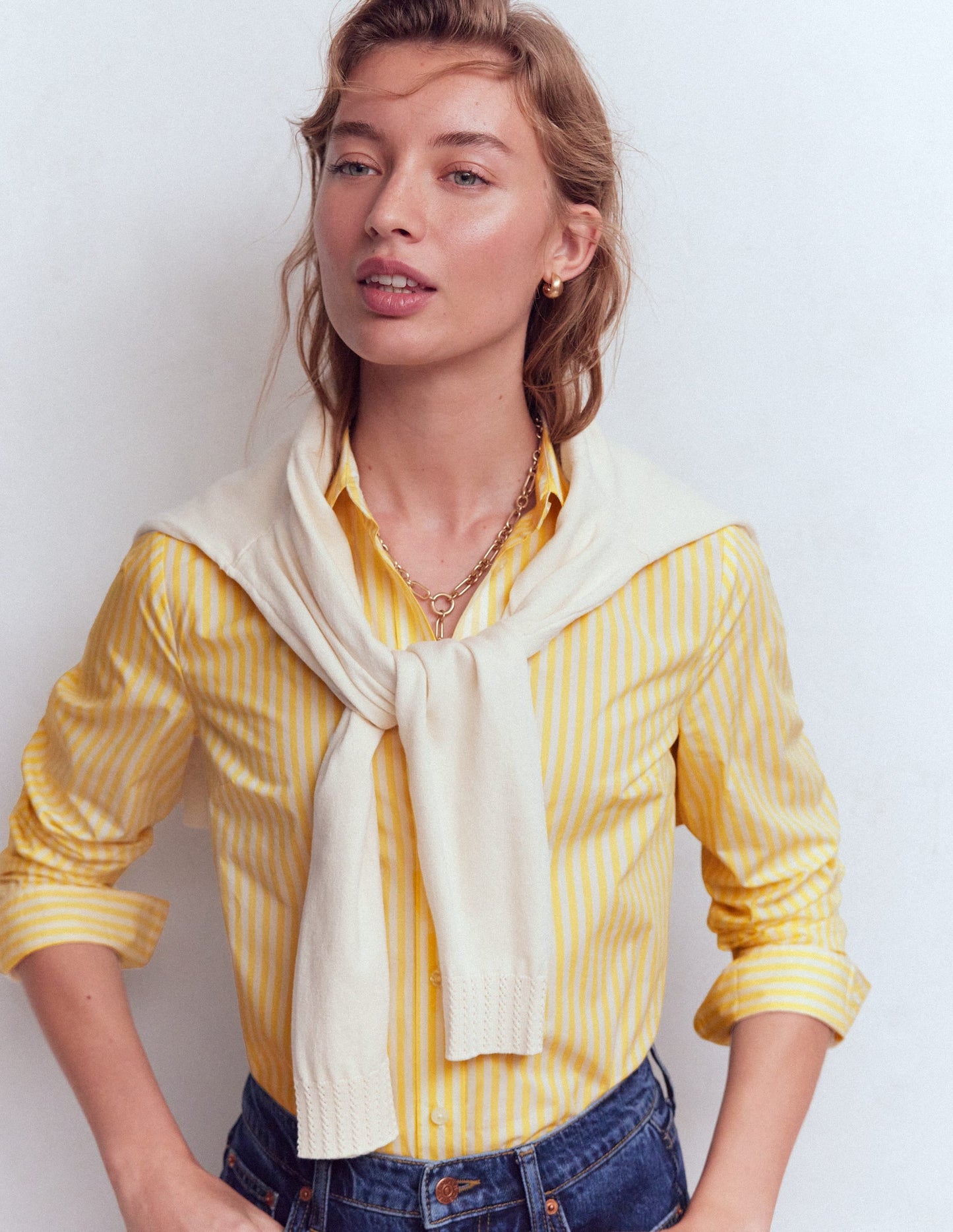 Sienna Cotton Shirt-Yellow Fine Stripe