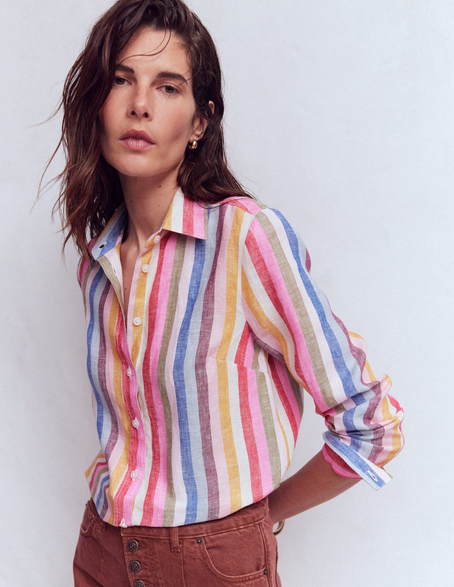 Sienna Linen Shirt-Pink, Green, Purple Multi