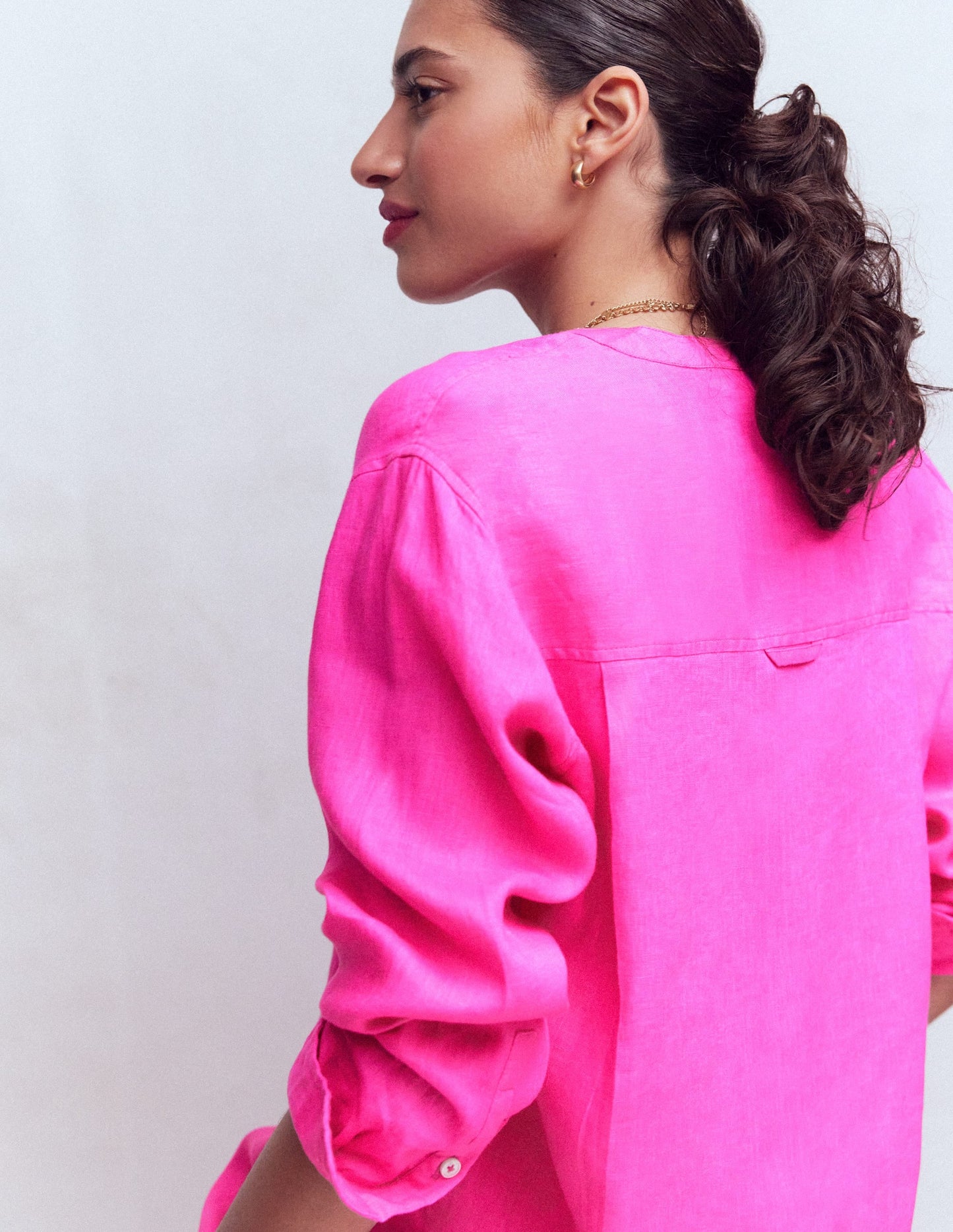 Longline Linen Shirt-Pop Pansy
