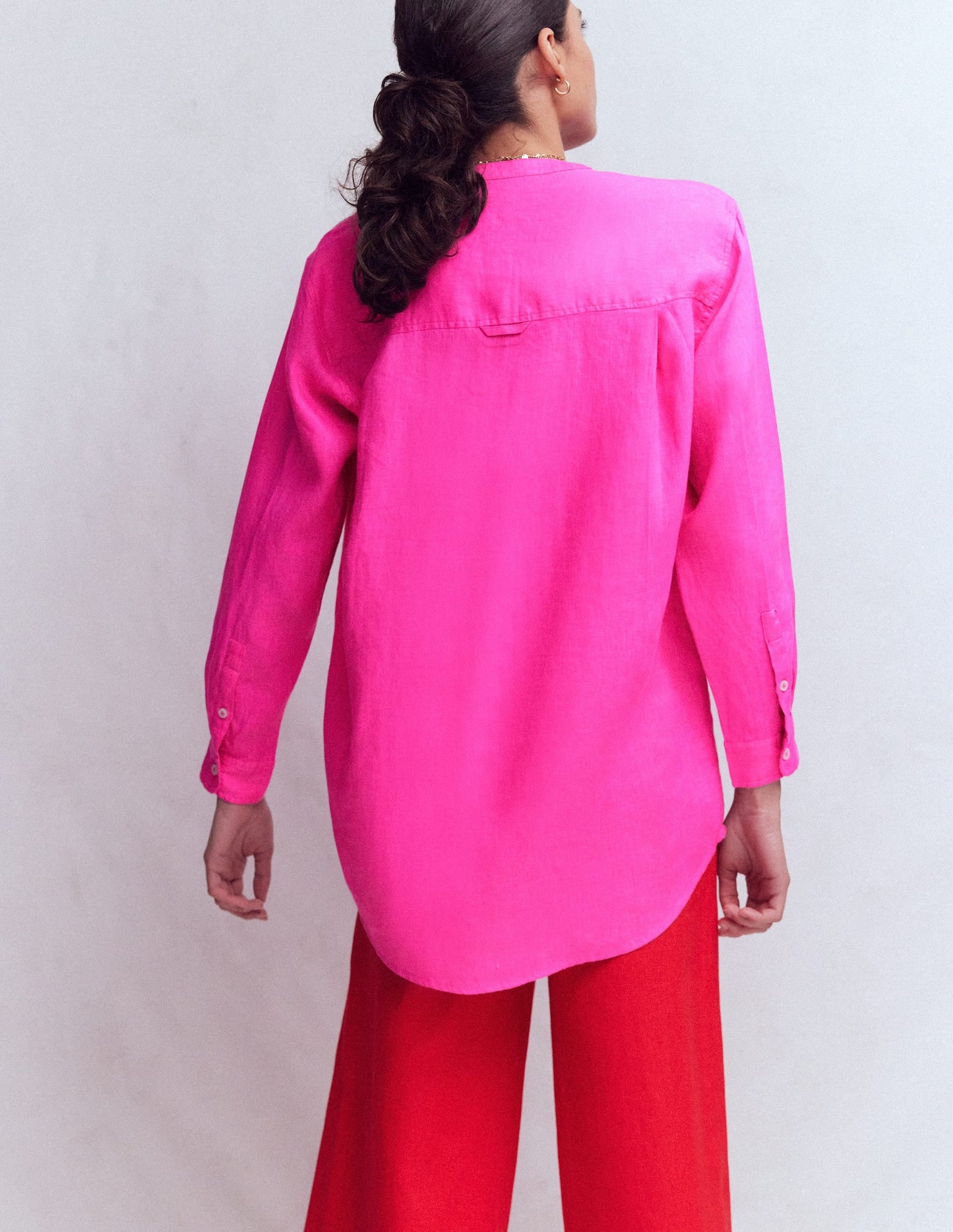 Longline Linen Shirt-Pop Pansy