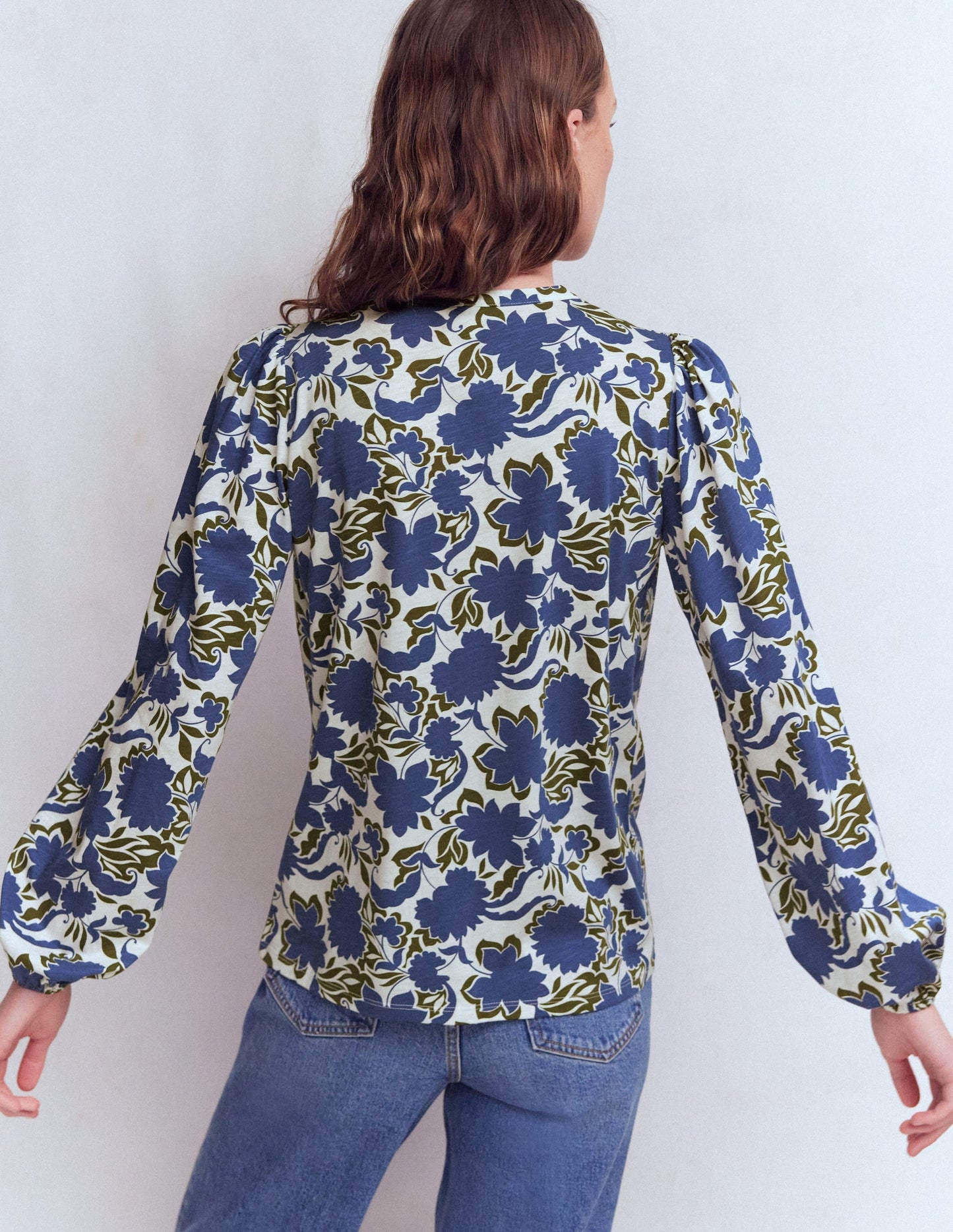 Mya Smocked Jersey Shirt-True Navy, Shadow Blossom