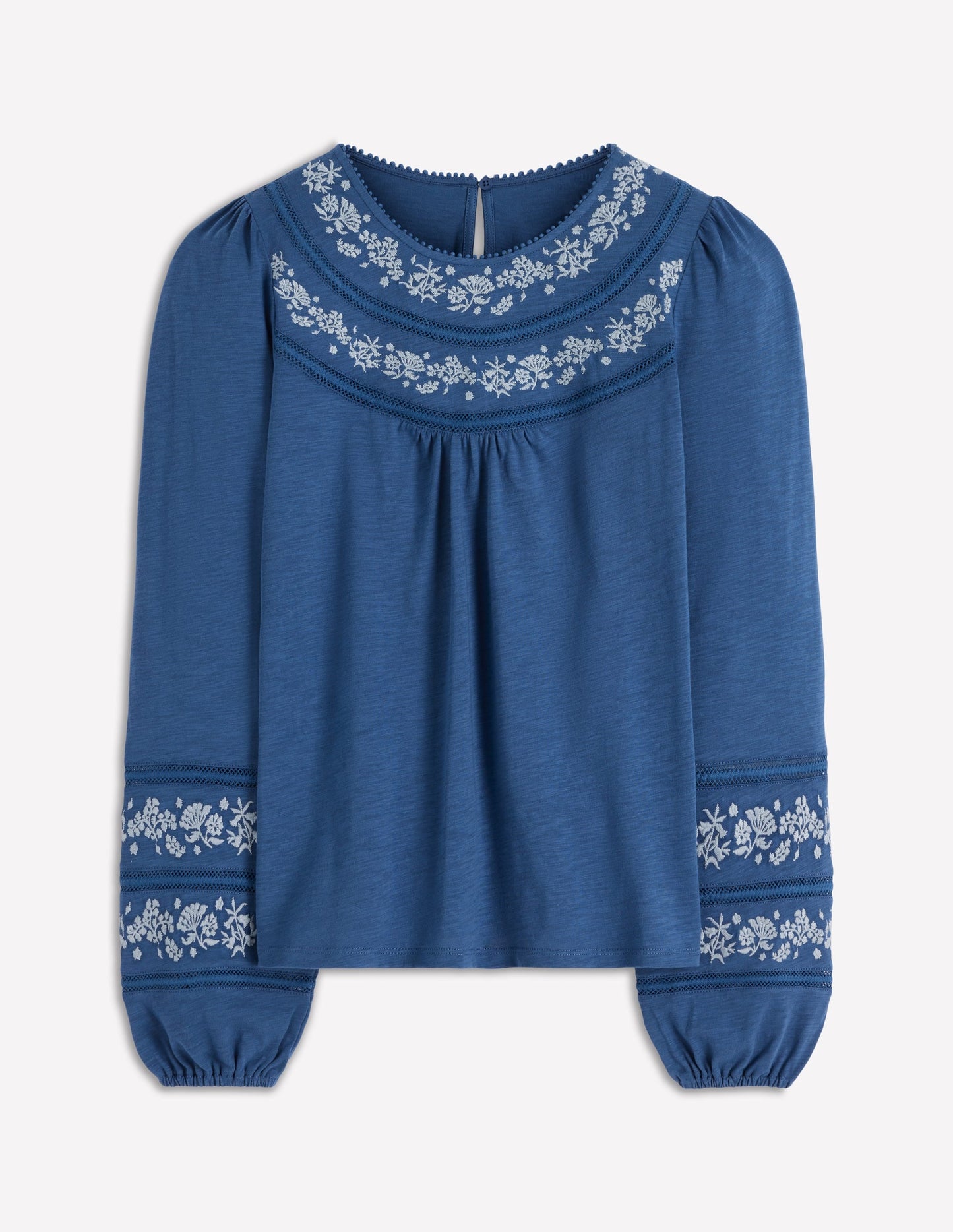 Rosie Embroidered Jersey Top-Denim Blue