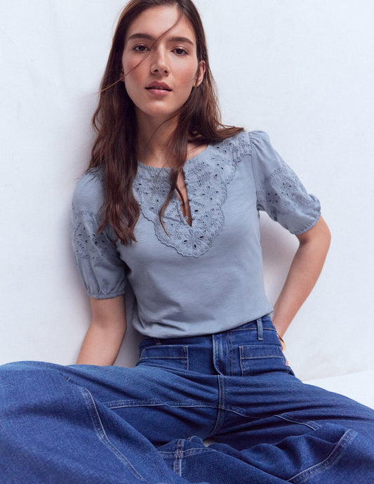 Ada Broderie Mix Top-French Blue