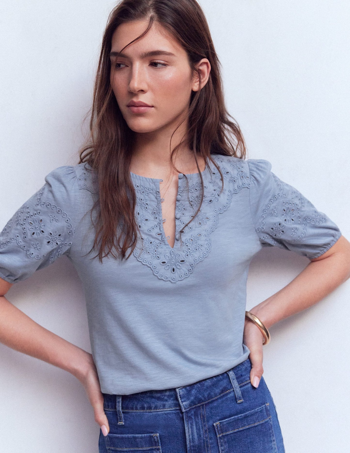 Ada Broderie Mix Top-French Blue