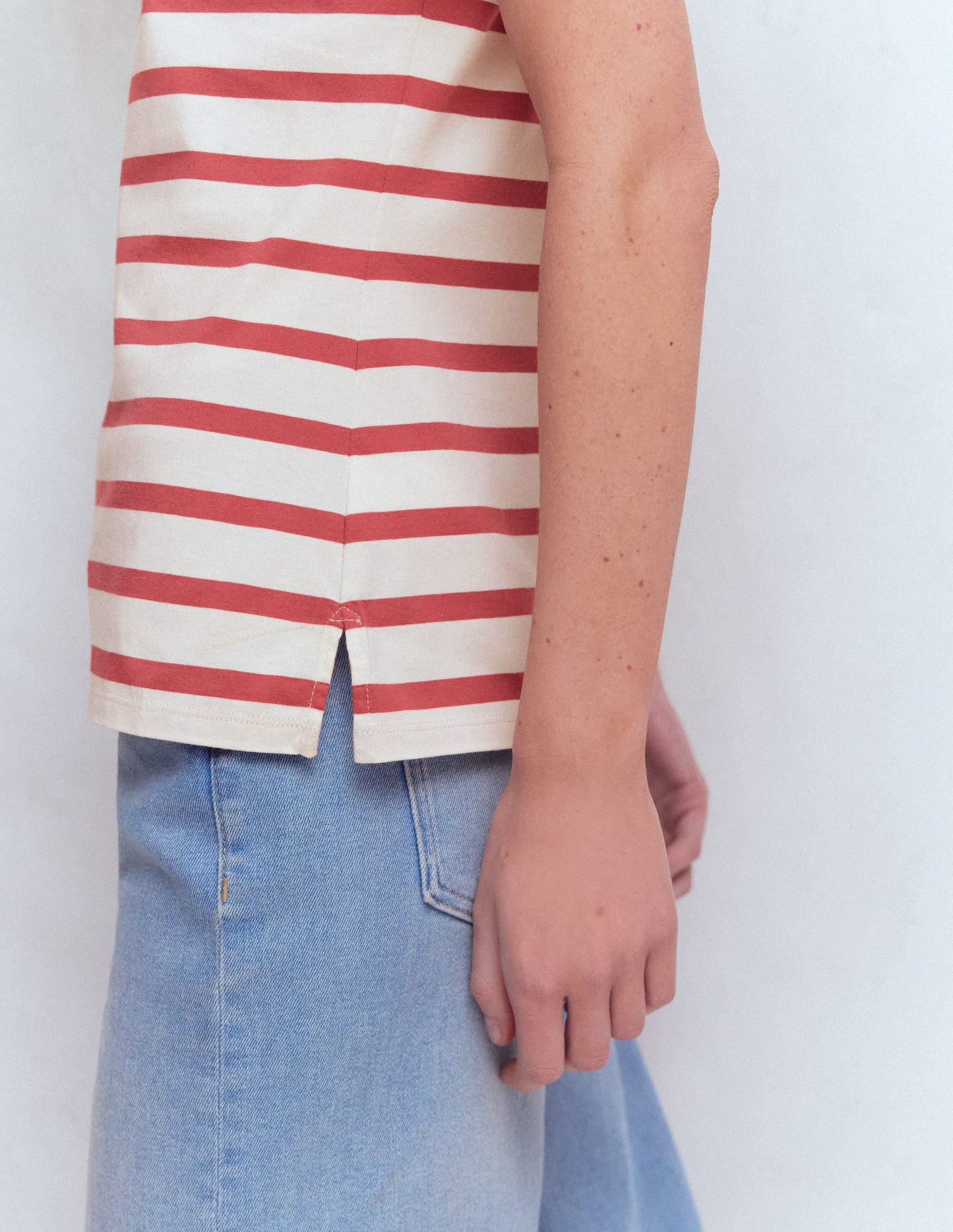 Olivia Short Sleeve Breton-Earth Red, Ivory Stripe