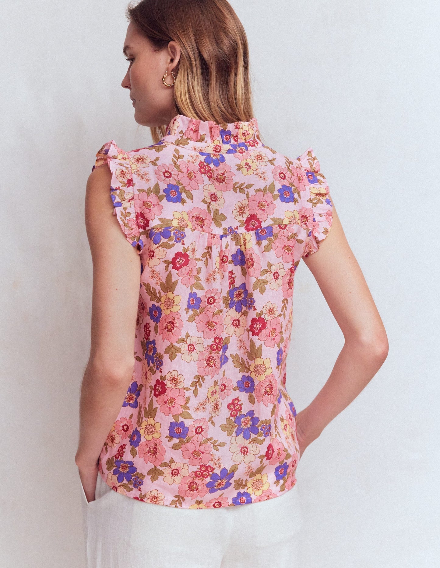 Isabel Sleeveless Linen Top-Blooming Pink, Blossomy Garden