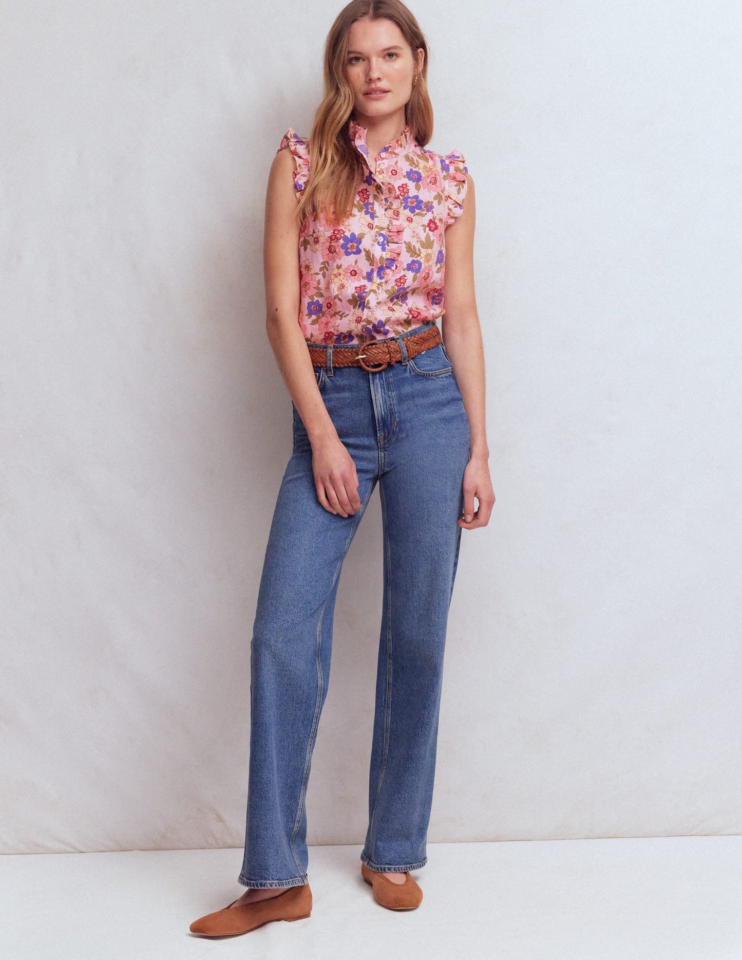 Isabel Sleeveless Linen Top-Blooming Pink, Blossomy Garden