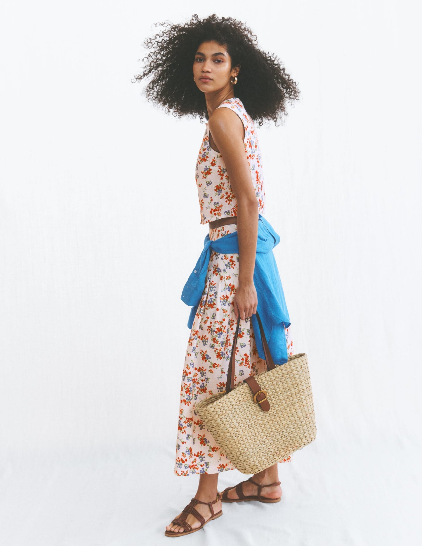 Andrea Linen Shell Top-Ivory, Bloom Scatter