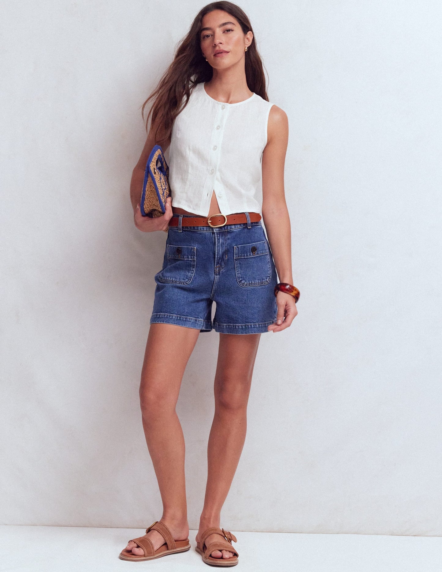Andrea Linen Shell Top-White