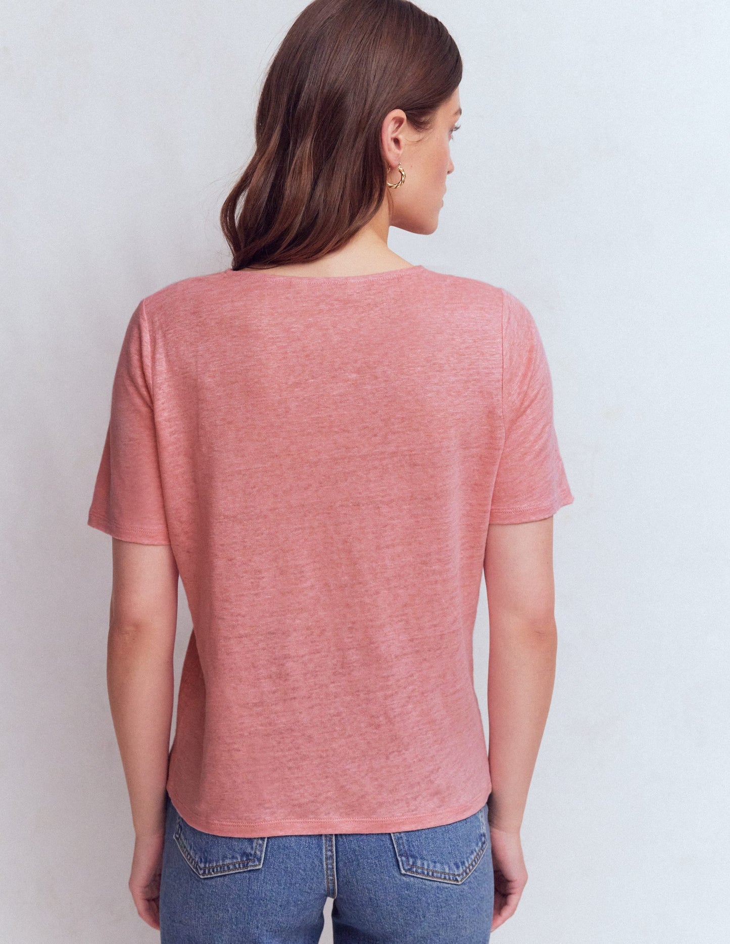 Tara Lace Trim Linen T-shirt-Almond Pink