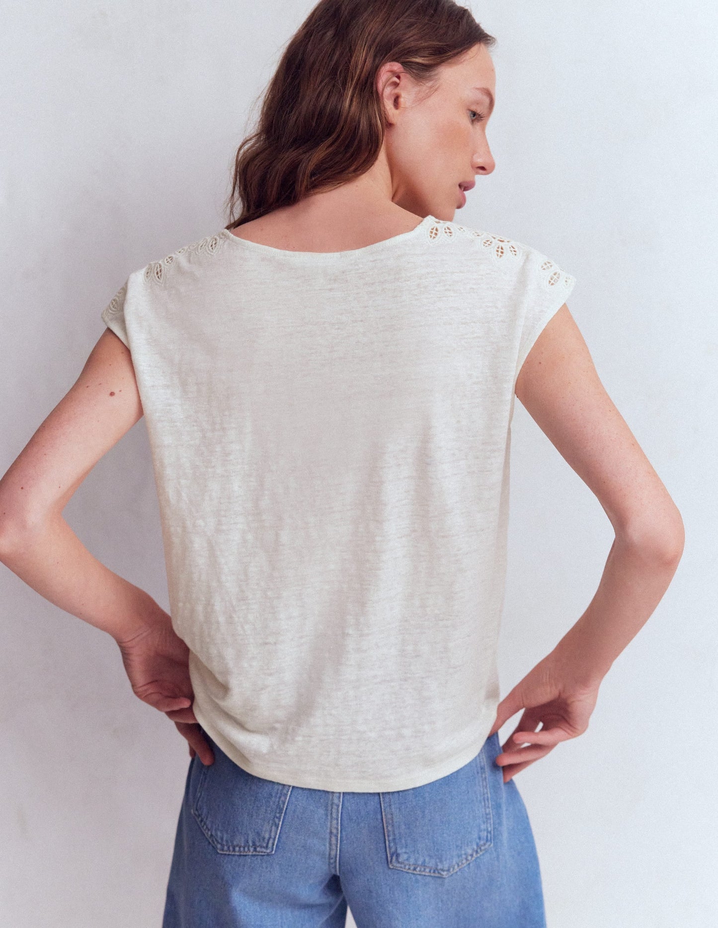 Tara Cutwork Linen Tee-Ivory
