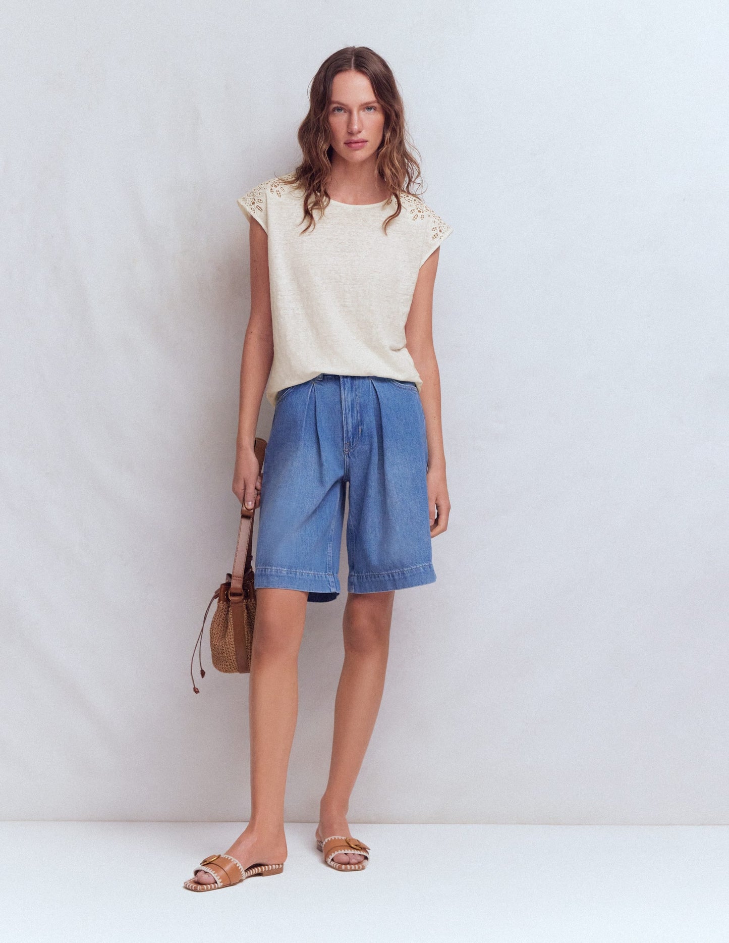 Tara Cutwork Linen Tee-Ivory