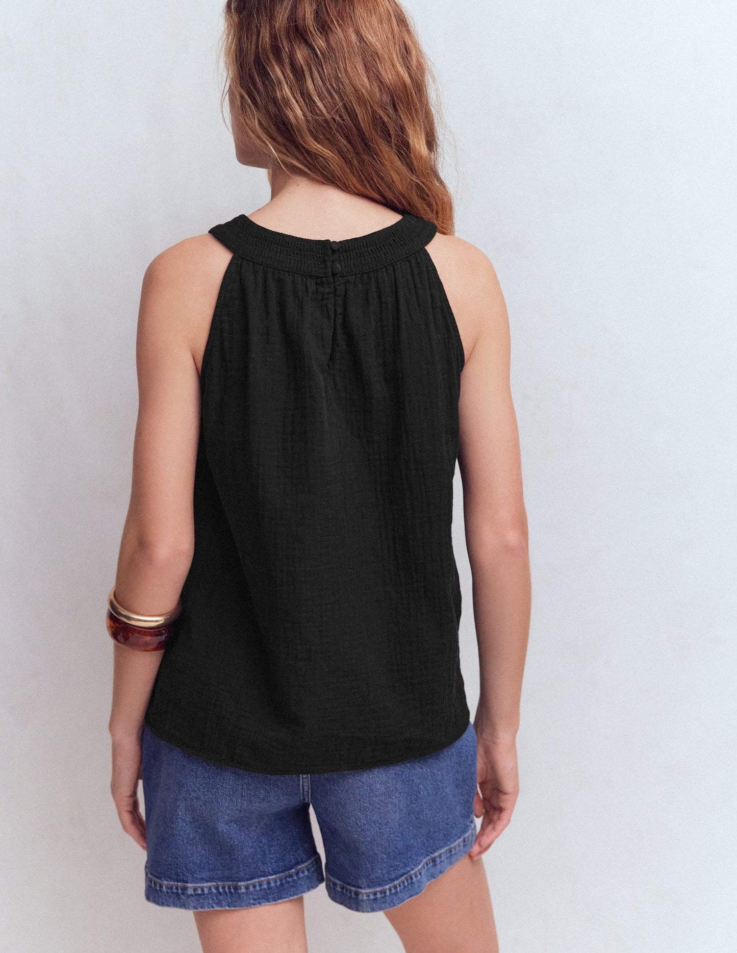 Halter-neck Double Cloth Top-Black