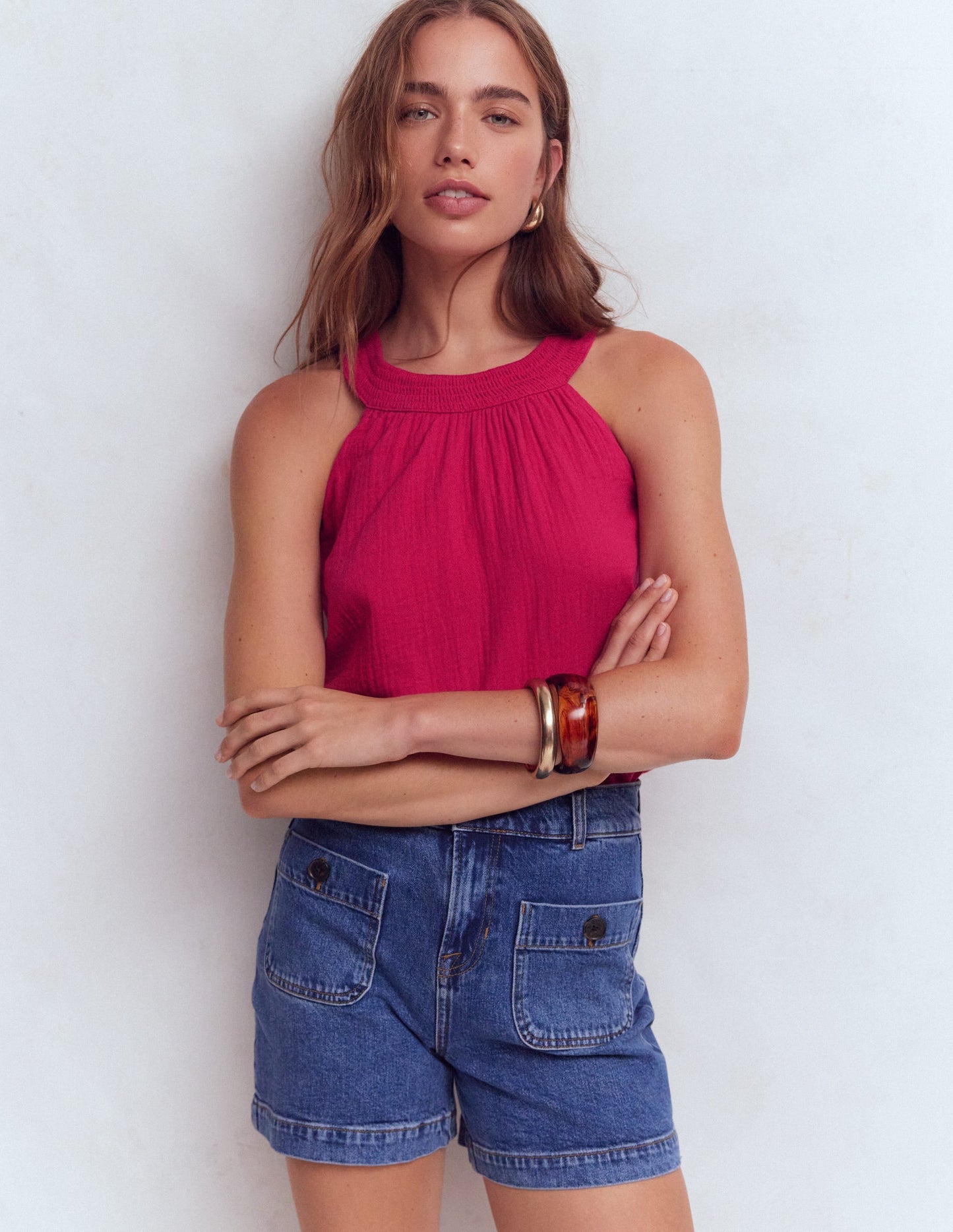 Halter-neck Double Cloth Top-Pomegranate